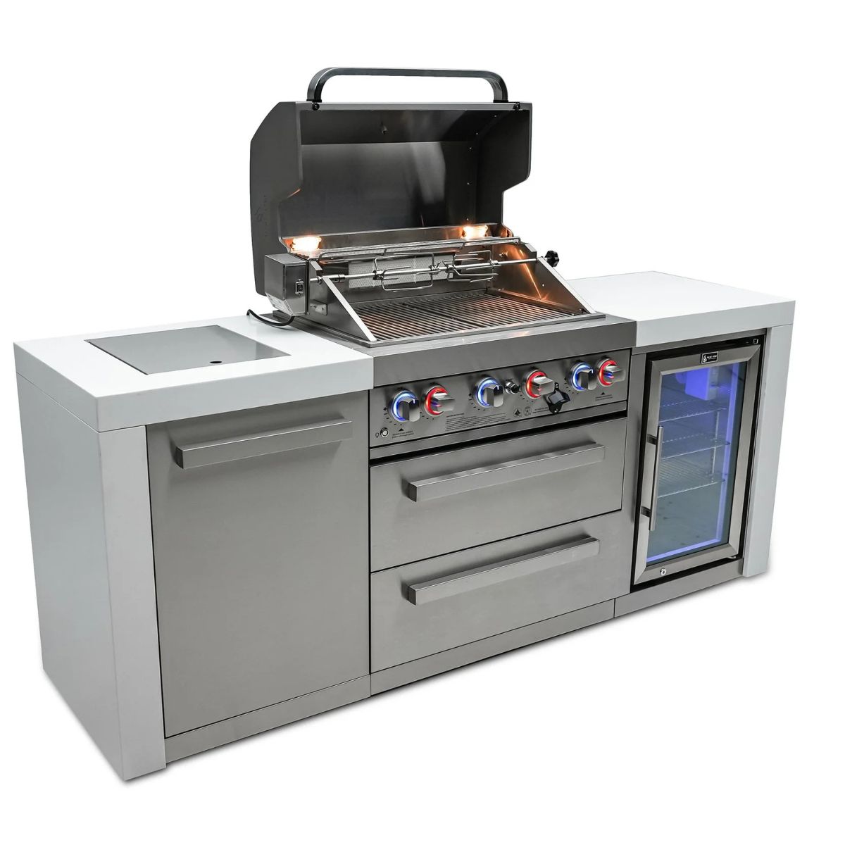 Mont Alpi 4-Burner Deluxe island with a fridge cabinet