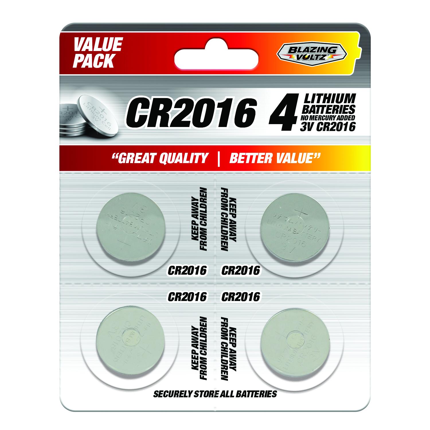 Blazing Voltz Lithium CR2016 3 V Electronics Battery 4 pk
