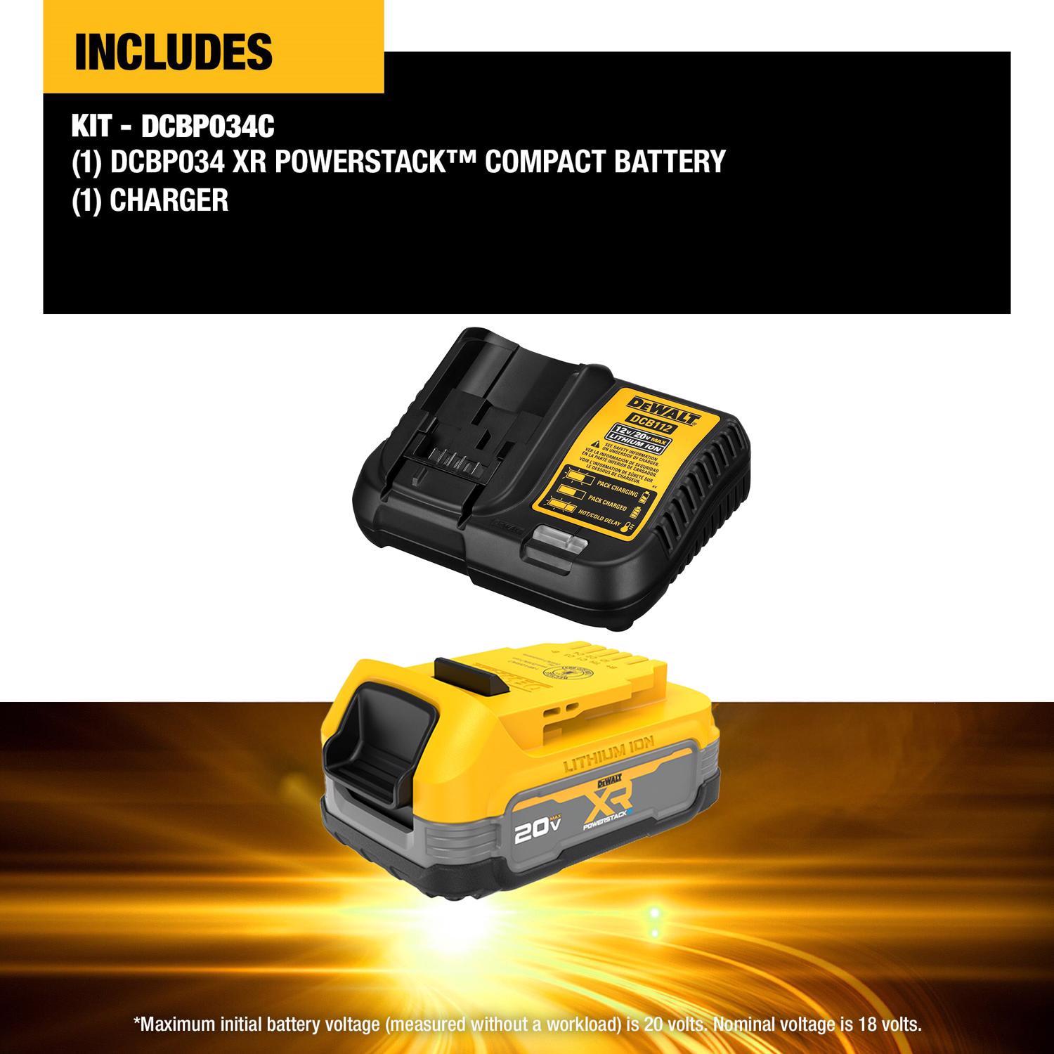 DeWalt 20V MAX POWERSTACK DCBP034C 1.7 Ah Lithium-Ion Compact Battery and Charger Starter Kit 2 pc