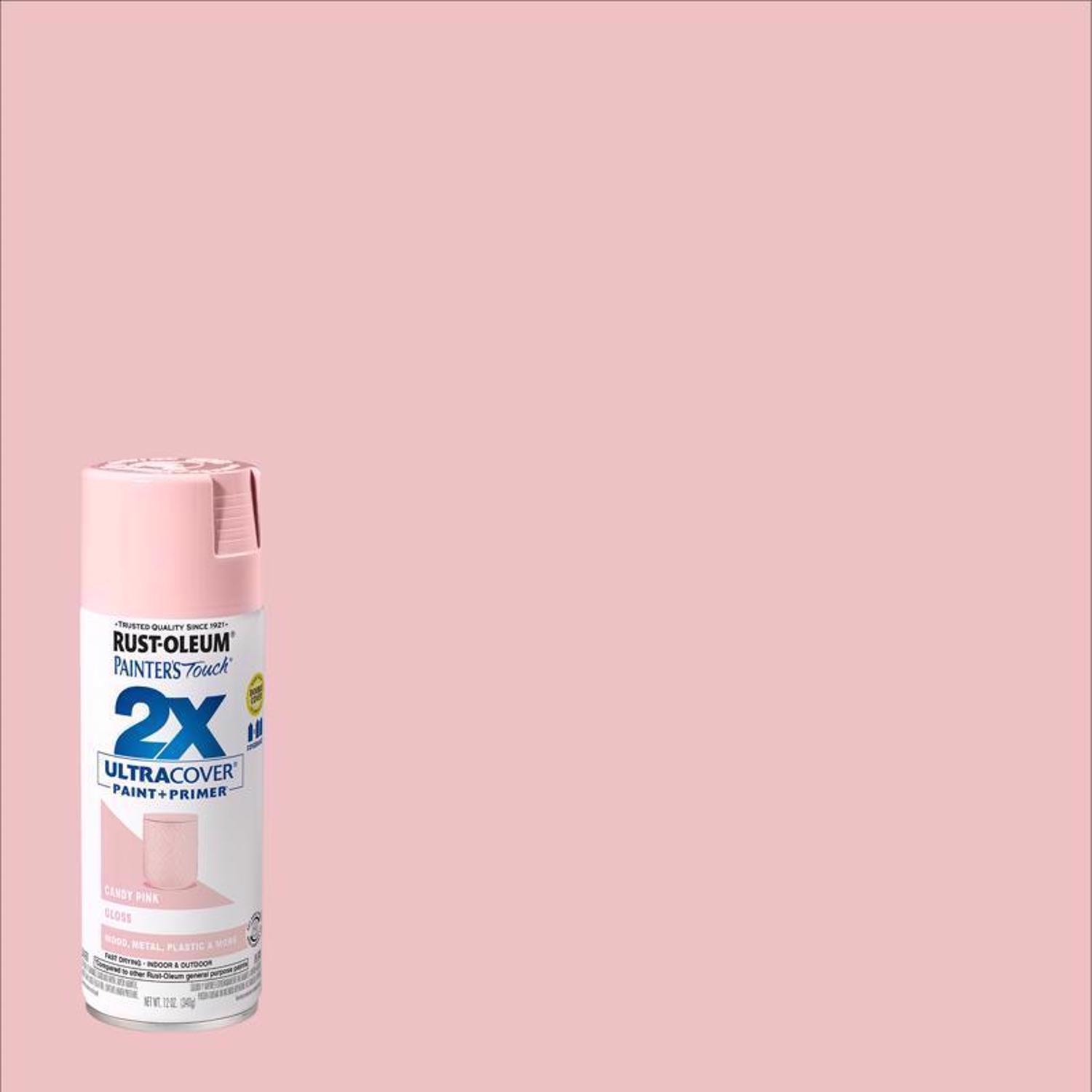 Rust-Oleum Painters Touch 2X Ultra Cover Gloss Candy Pink Paint+Primer Spray Paint 12 oz