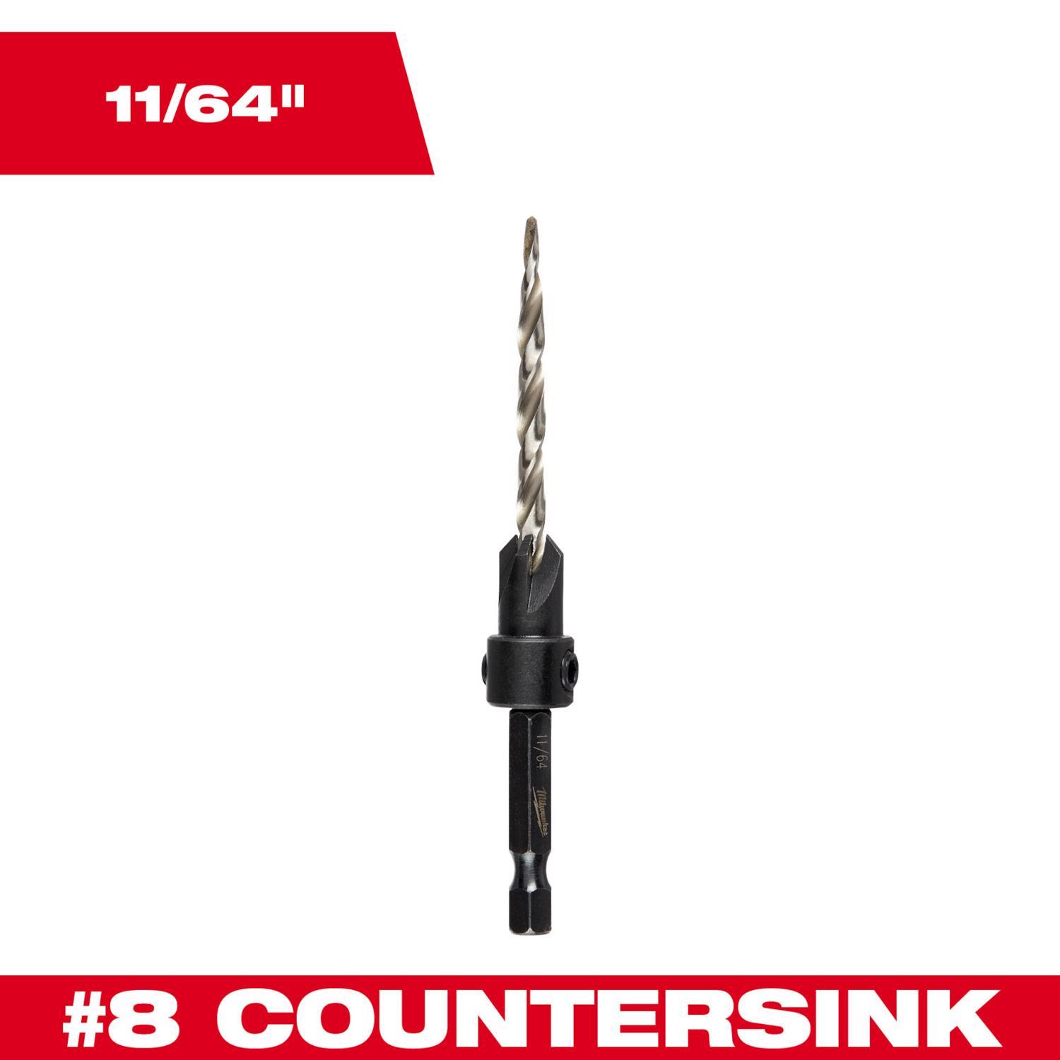 Milwaukee #8 Sizes X 11/64 in. D X 0.3 in. L Black Oxide Countersink Bit 1 pc