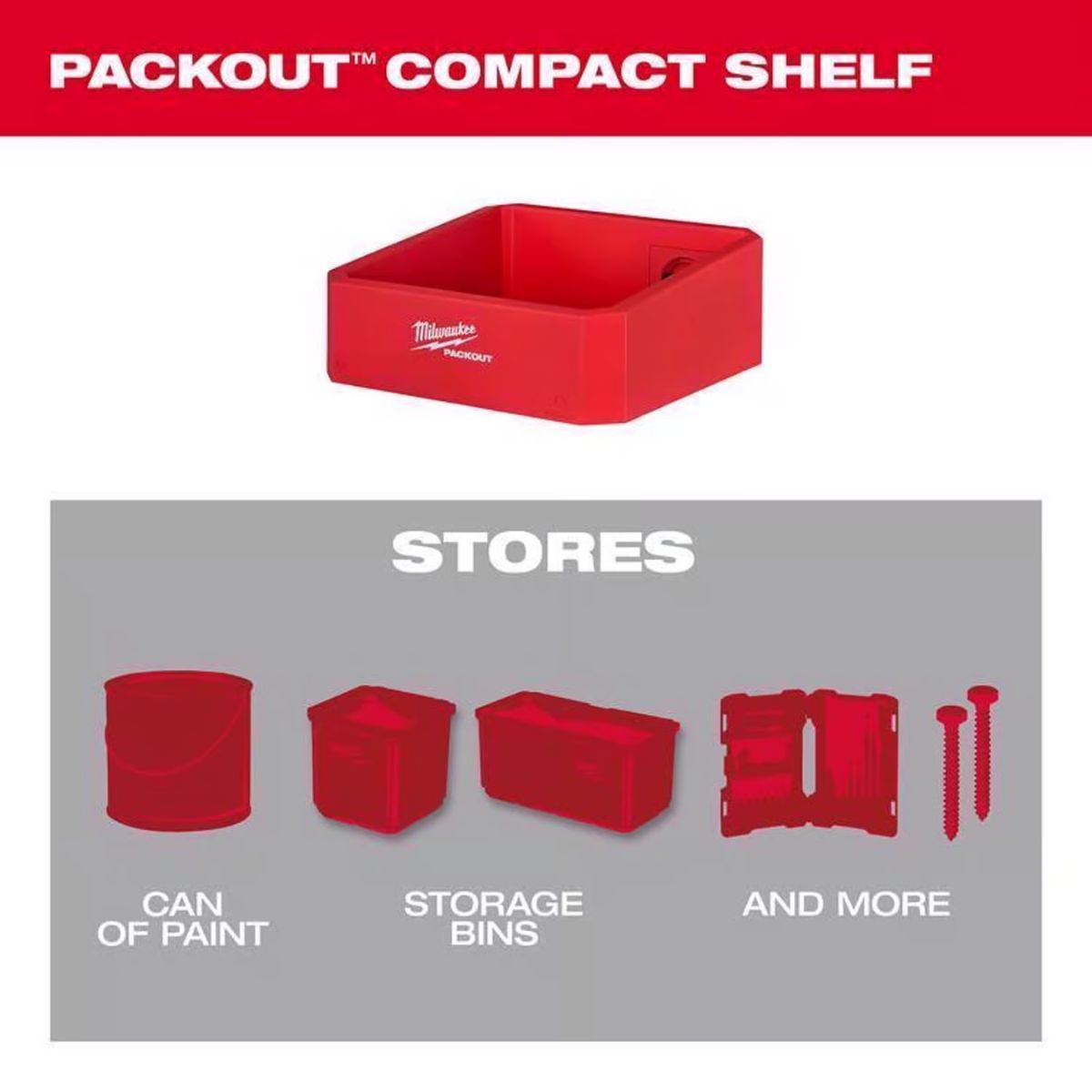 Milwaukee Packout Shop Storage Garage Organizer Compact Shelf Black/Red