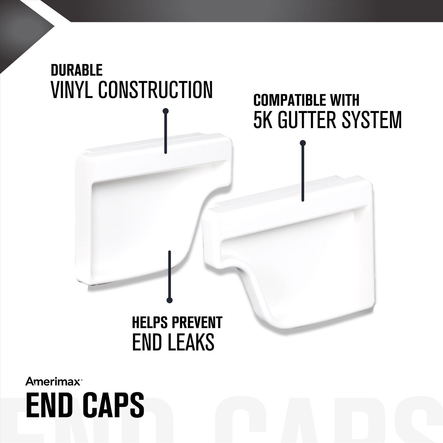 Amerimax 4.6 in. H X 2 in. W X 5 in. L White Vinyl K Gutter End Cap