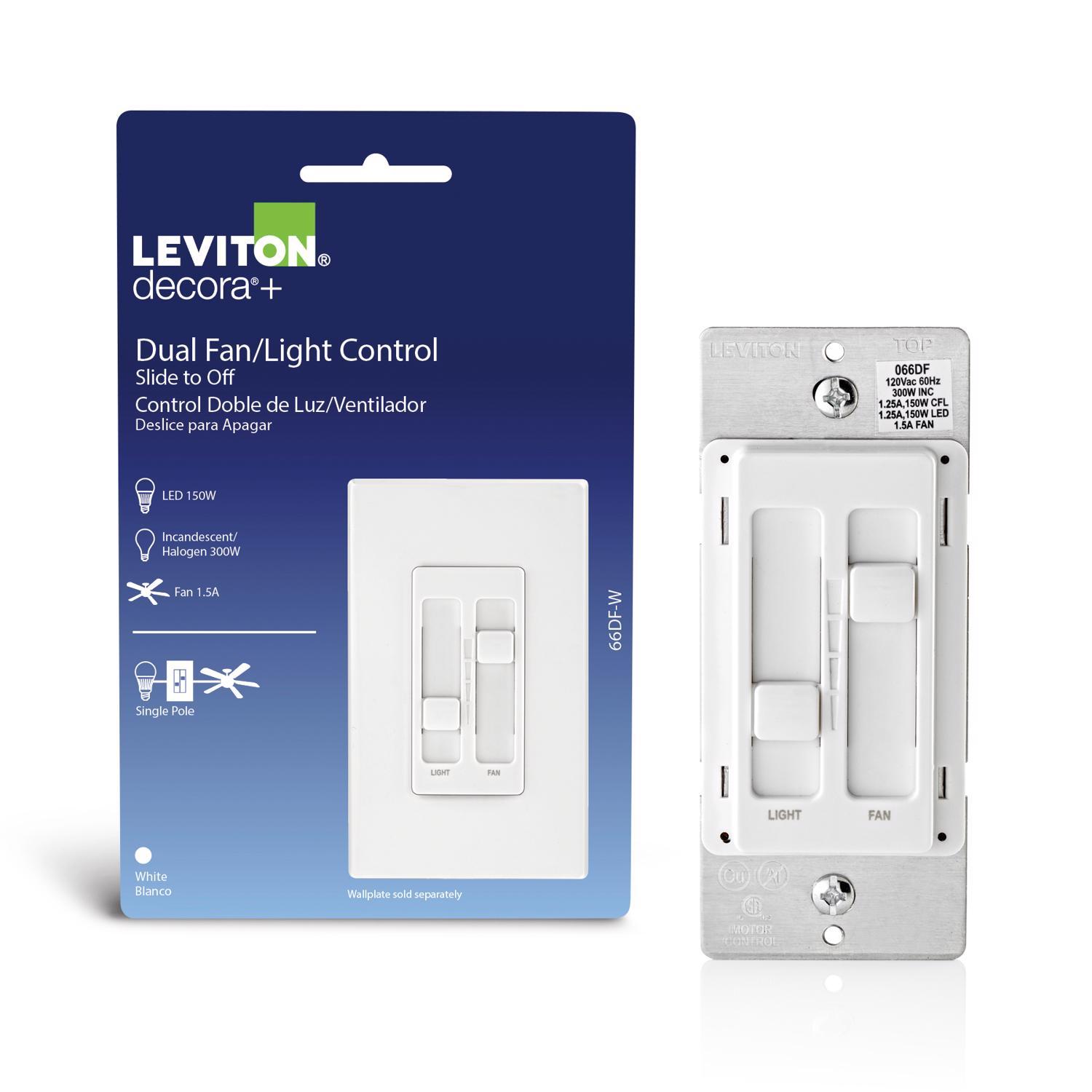 Leviton Decora SureSlide White Fan/LED Dimmer Slide Switch 1 pk