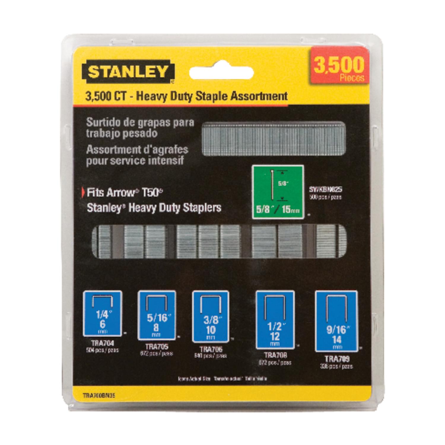 Stanley 27/64 in. W 18 Ga. Narrow Crown Heavy Duty Staple Assortment 3500 pk