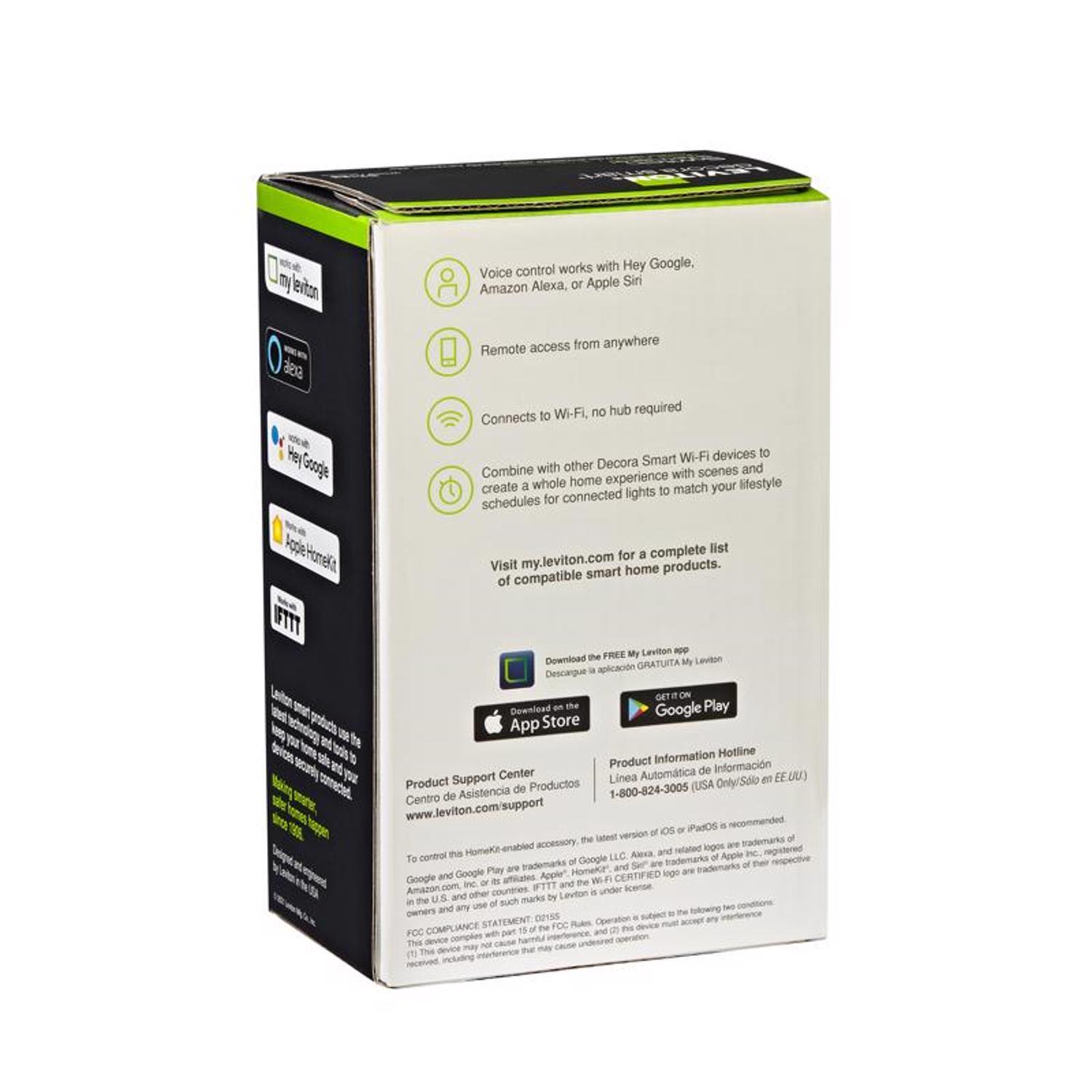 Leviton Decora 15 amps WiFi Smart Smart-Enabled Switch White 1 pk