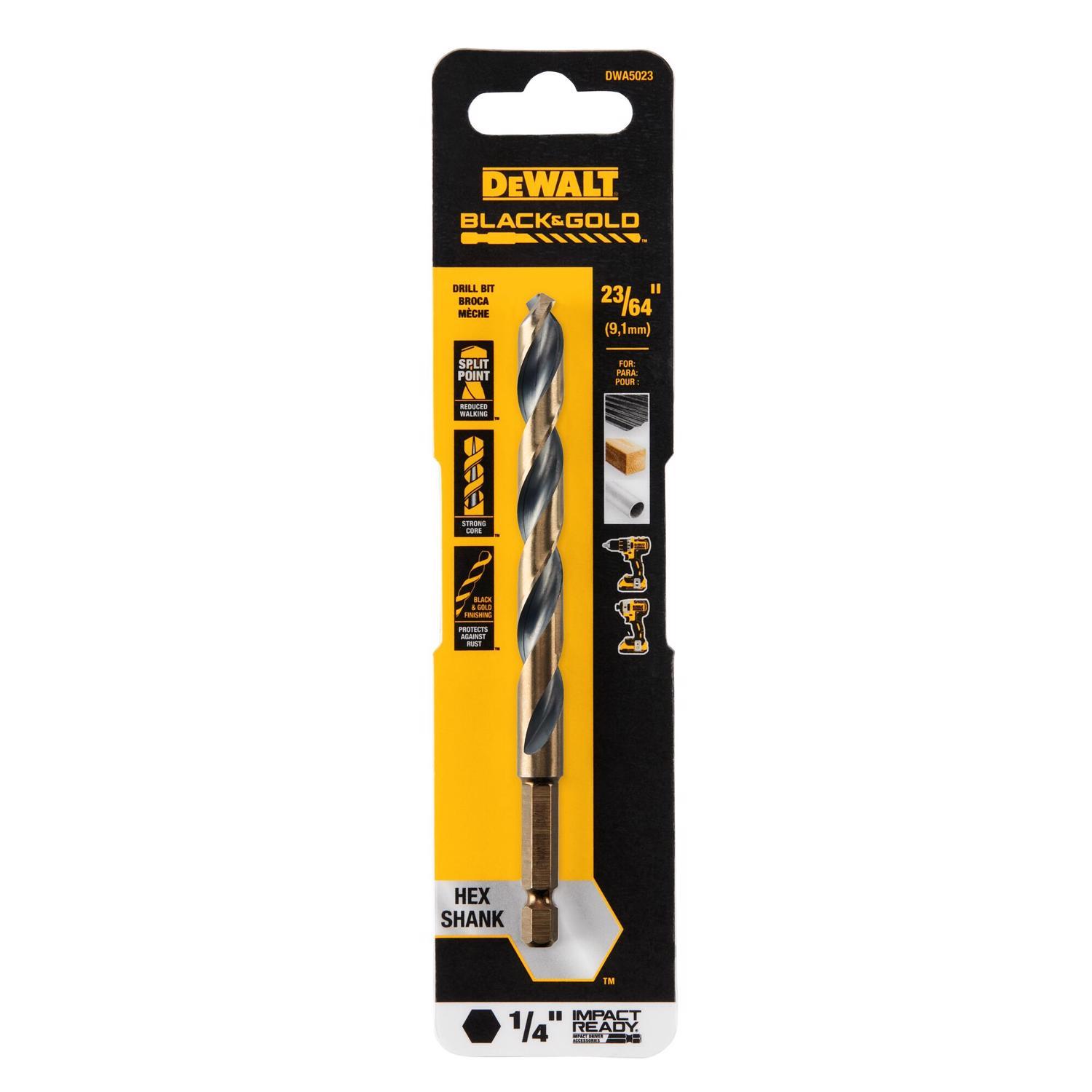 DEWALT Black & Gold 23/64 in. High Speed Steel Impact Ready Drill Bit Hex Shank 1 pk