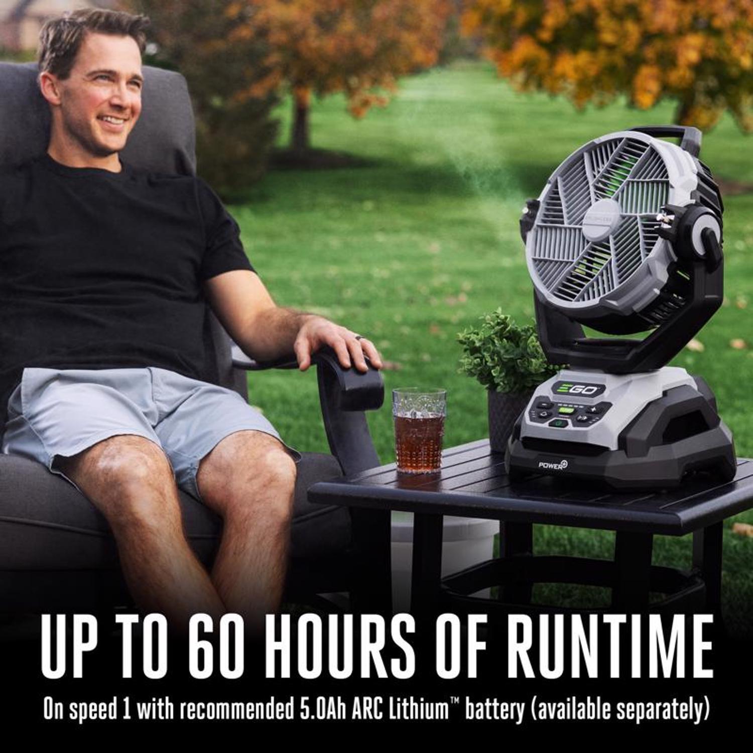 EGO Power+ 5 speed 19.49 in. Oscillating Cordless Misting Fan