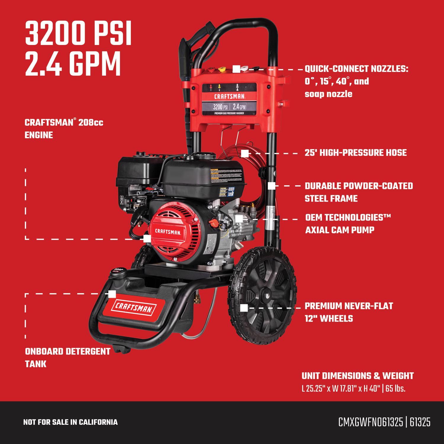 GU. Craftsman - SD-24 - 2pin/4.4mm 美品!! Craftsman CMXGWFN061325 3200 psi Gas 2.4 gpm Pressure Washer