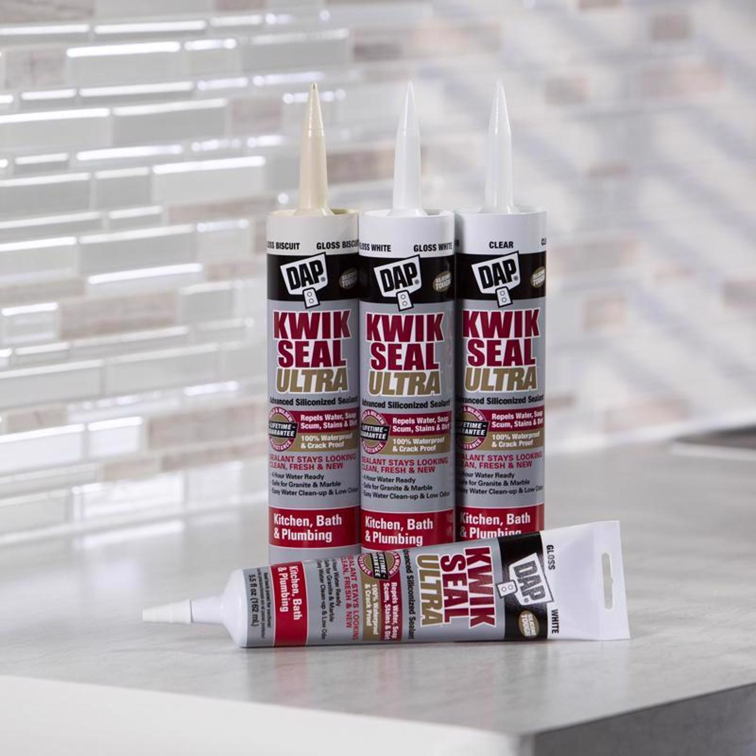 DAP Kwik Seal Ultra Clear Siliconized Acrylic Kitchen and Bath Sealant 10.1 oz