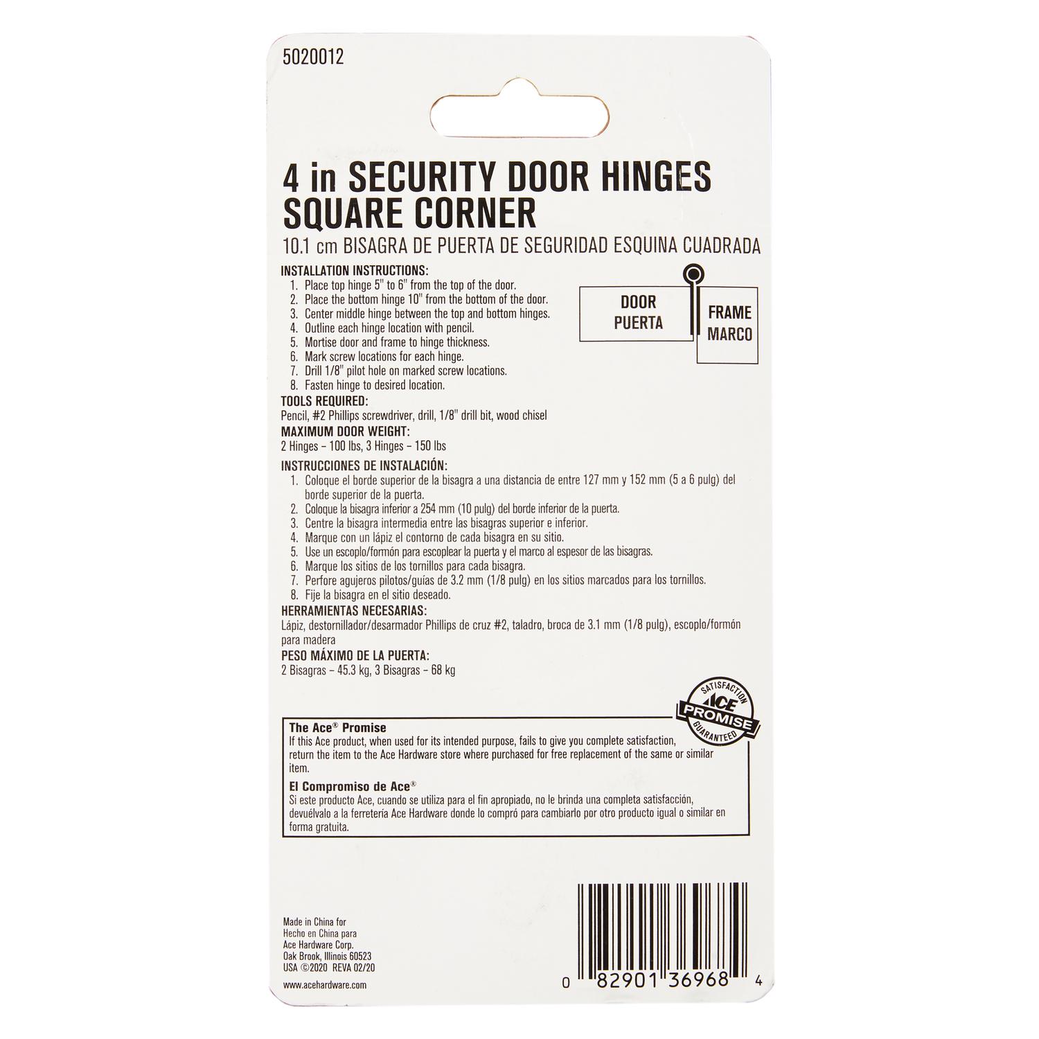 Ace 4 in. L Satin Nickel Residential Door Hinge 3 pk
