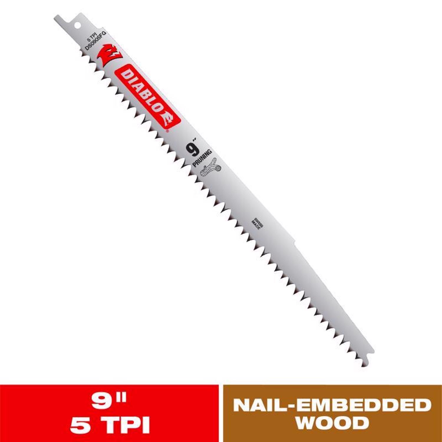 Diablo 9 in. Bi-Metal Pruning & Clean Wood Reciprocating Saw Blade 5 TPI 1 pc