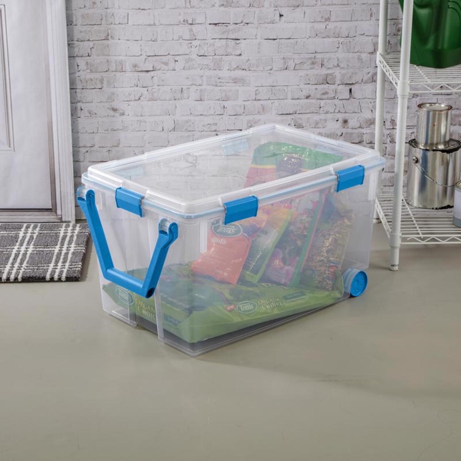 Sterilite 120 qt Blue/Clear Storage Tote w/Wheels 16.75 in. H X 19.625 in. W X 30.25 in. D