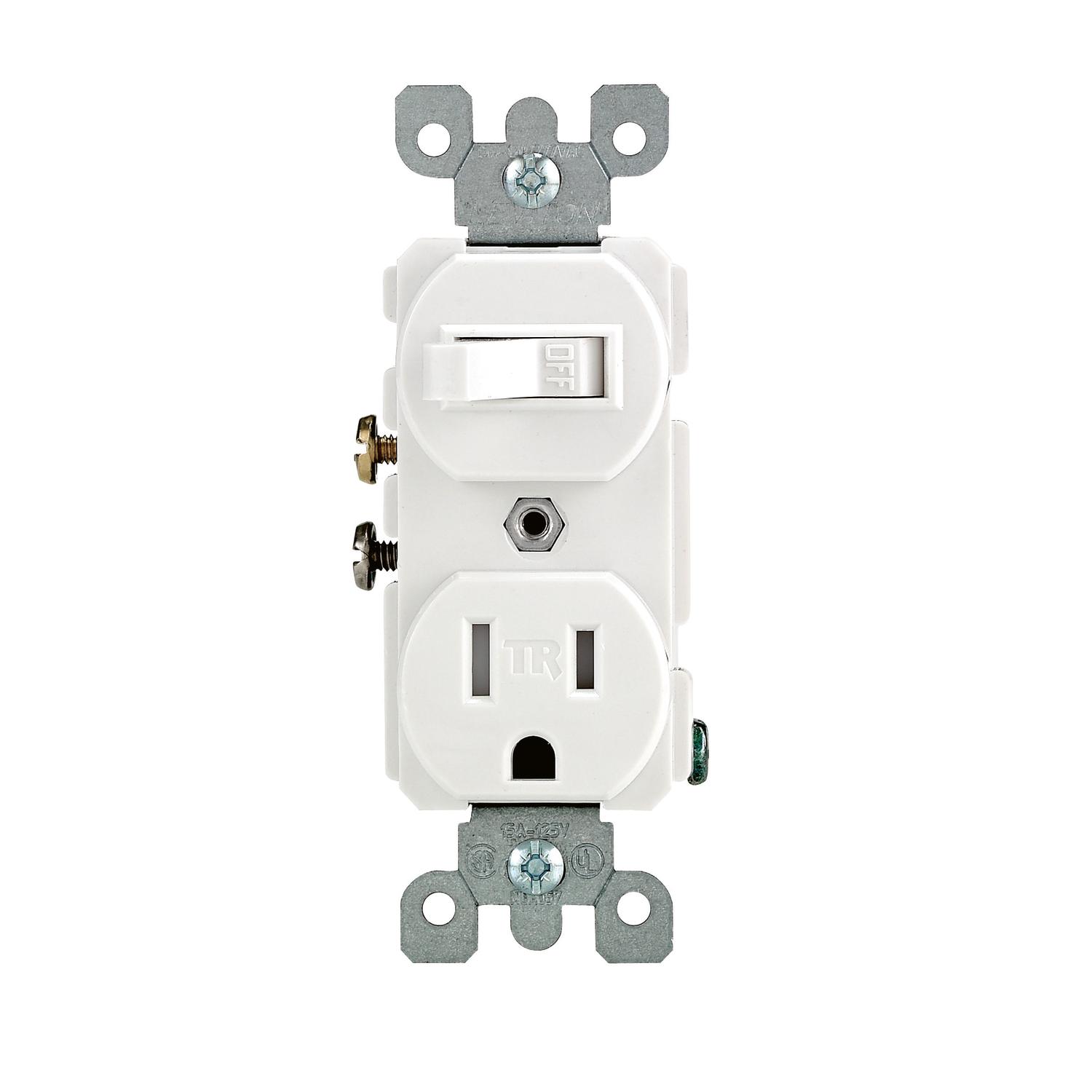 Leviton 15 amps 125 V Duplex White Combination Switch/Outlet 5-15R 1 pk