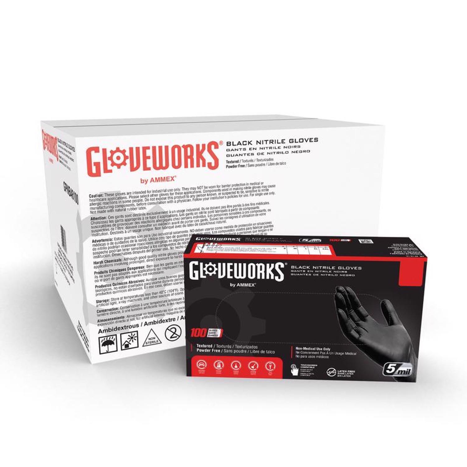 Gloveworks Nitrile Disposable Gloves Medium Black Powder Free 100 pk
