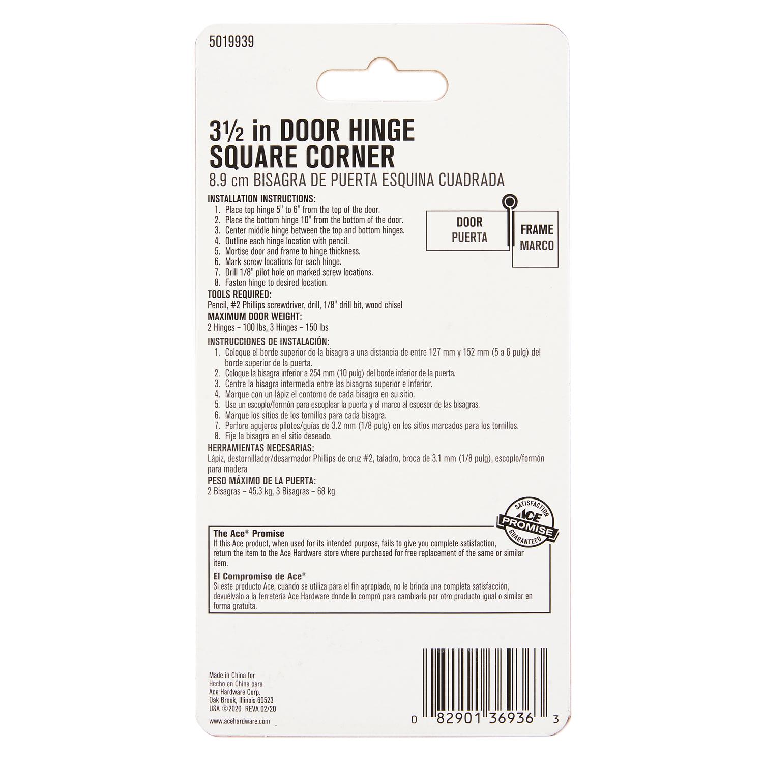 Ace 3-1/2 in. L Antique Brass Residential Door Hinge 1 pk