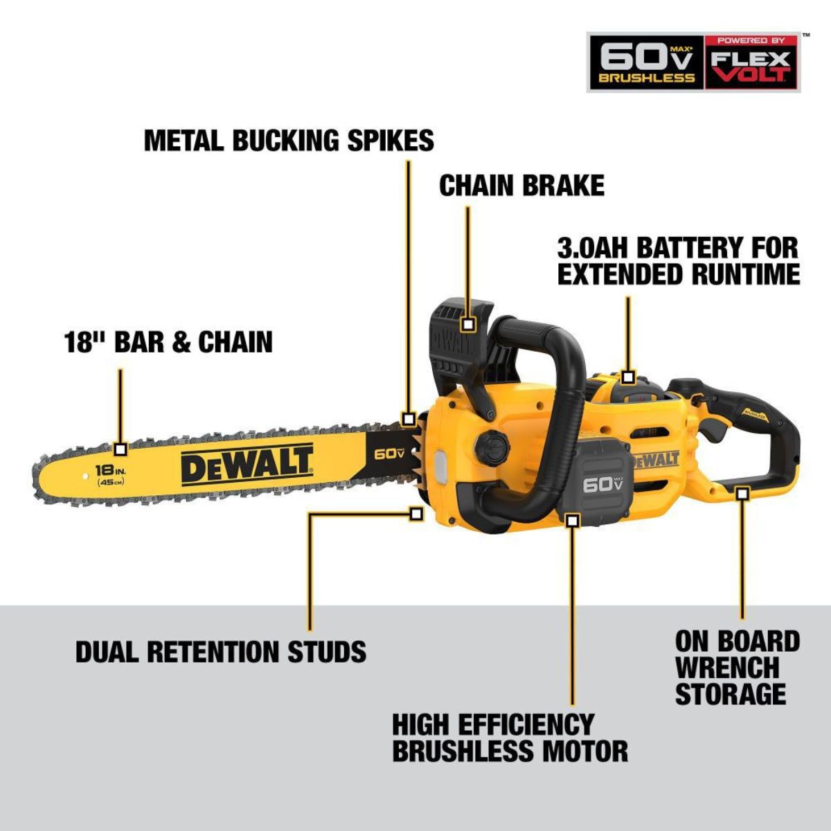 DeWalt60V MAX 18 in. Brushless Cordless Chainsaw Kit