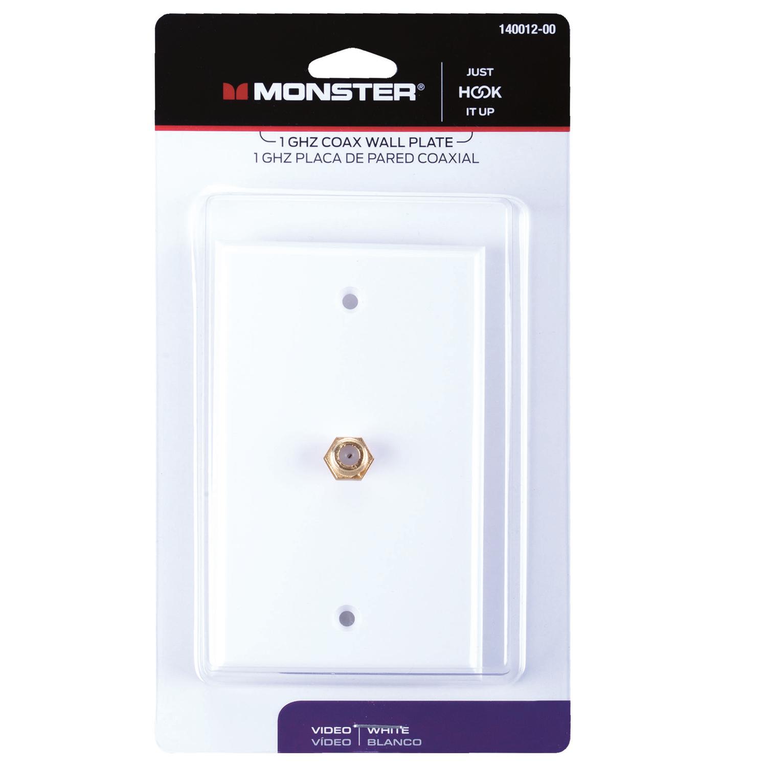 Monster Just Hook It Up White 1 gang Plastic Coaxial Wall Plate 1 pk