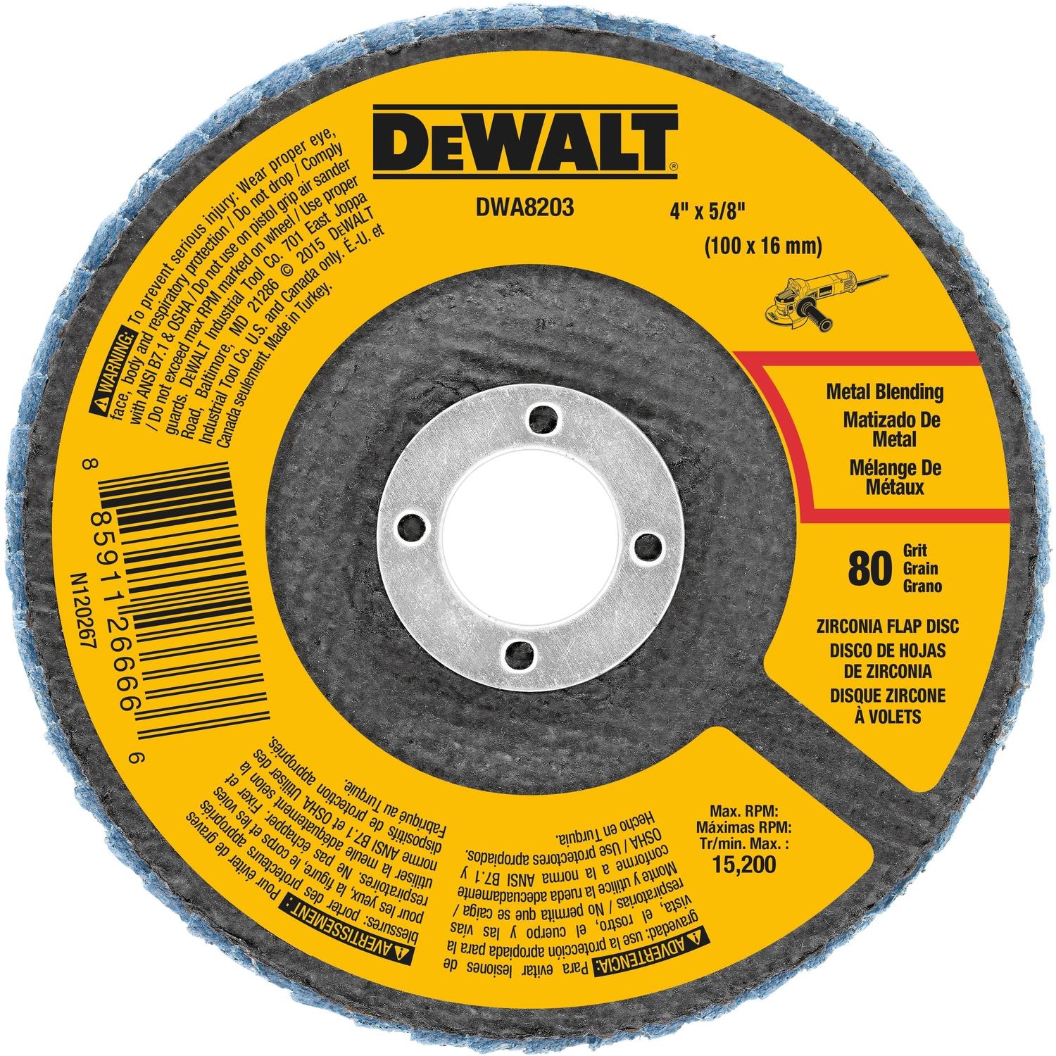 DeWalt 4 in. D X 5/8 in. Zirconia Type 29 Flap Disc 80 Grit 1 pc