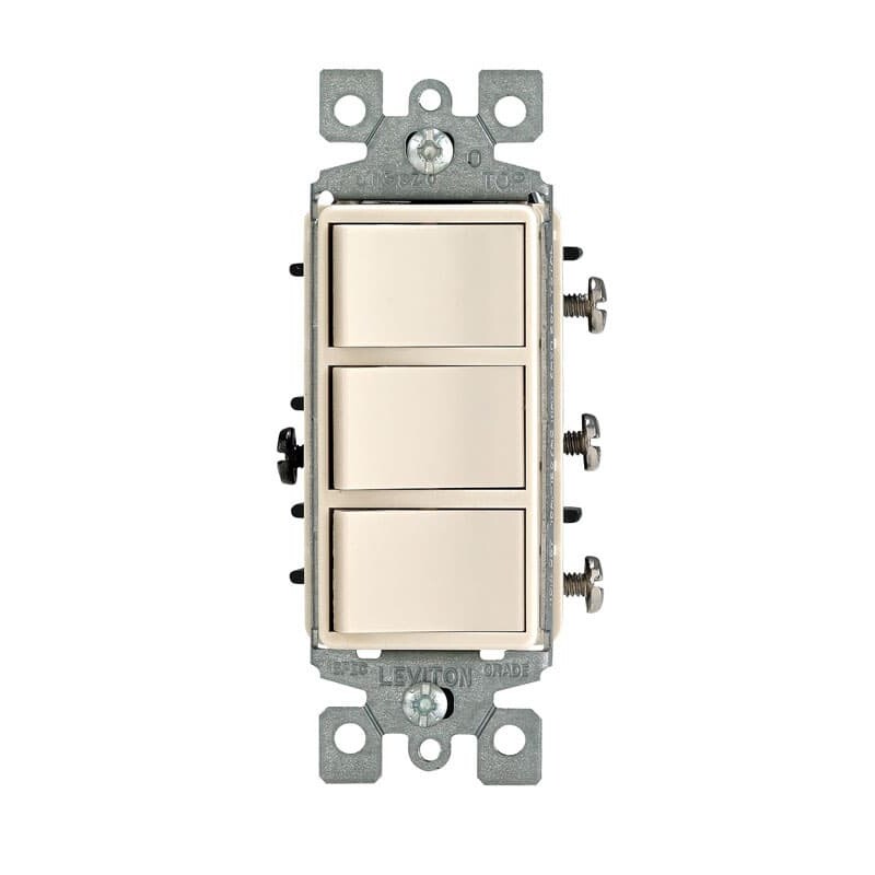 Leviton Decora 15 amps Single Pole Rocker Triple Combination Switch Light Almond 1 pk