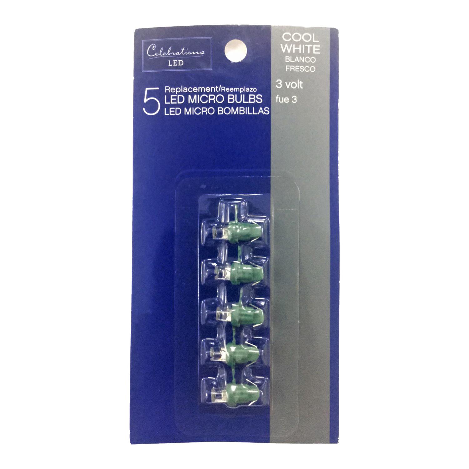 Celebrations Blue LED Micro/5mm Cool White 5 ct Replacement Christmas Light Bulbs