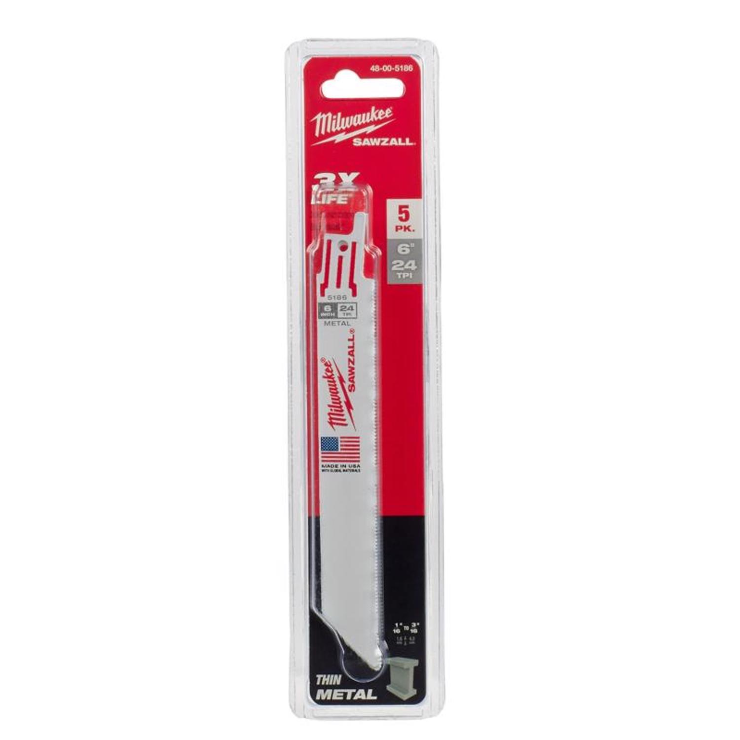 Milwaukee Sawzall 6 in. Bi-Metal Double Duty Upgrade Reciprocating Saw Blade 24 TPI 5 pk