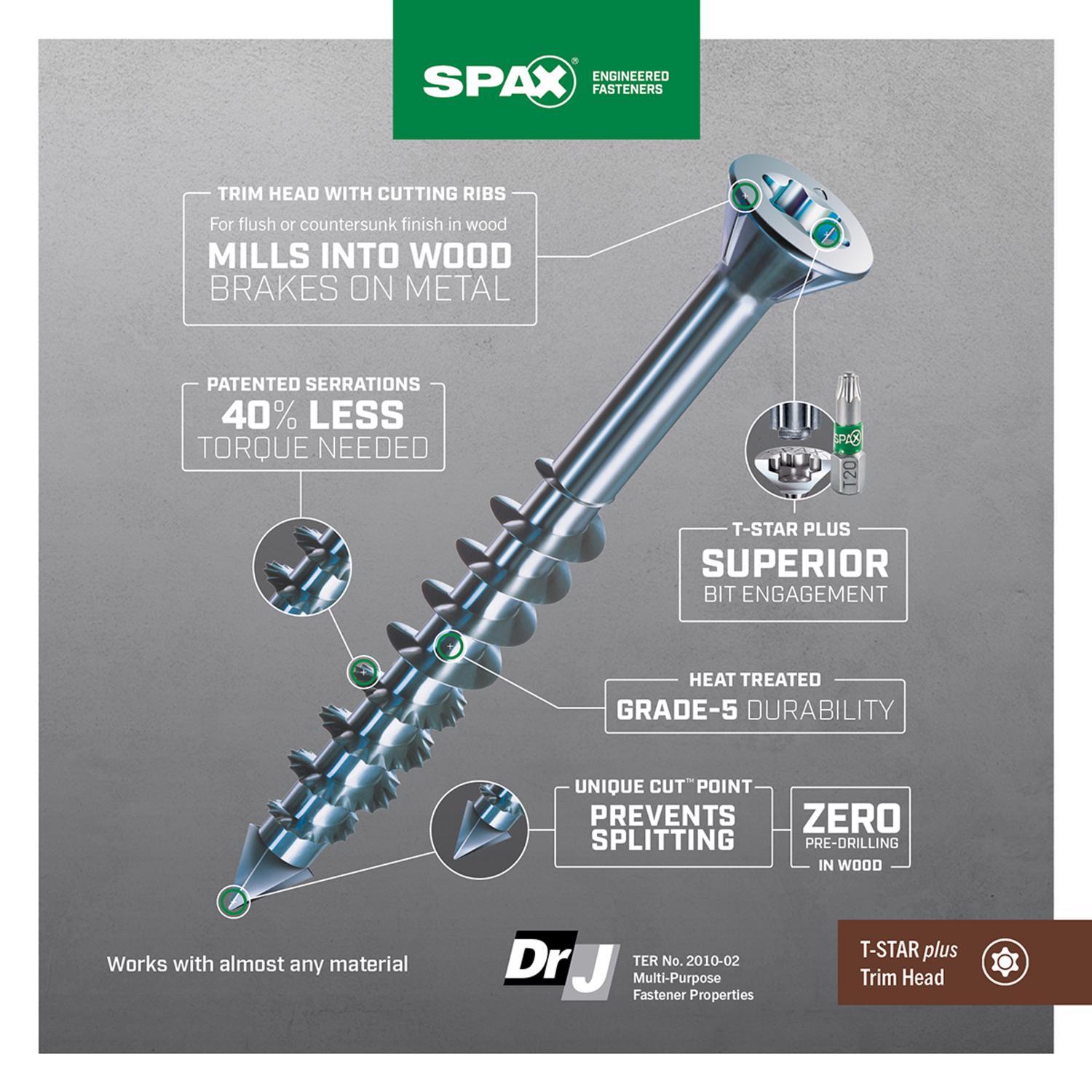 SPAX MDF No. 8 in. X 1-3/4 in. L T-20+ Trim Head Serrated Construction Screws