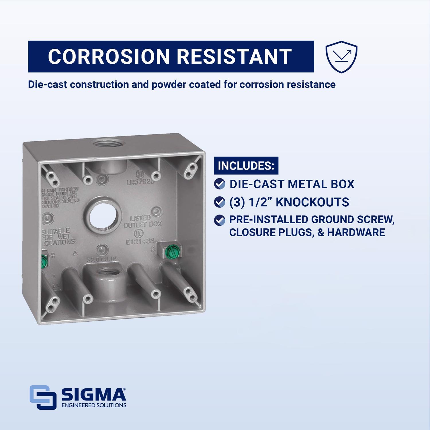 Sigma Engineered Solutions New Work 31 cu in Square Die-Cast Metal 2 gang Weatherproof Box Gray