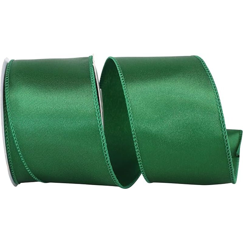 Reliant Ribbon Satin Value Wired Edge Ribbon, 2-1/2 in. X 10 Yards, Emerald
