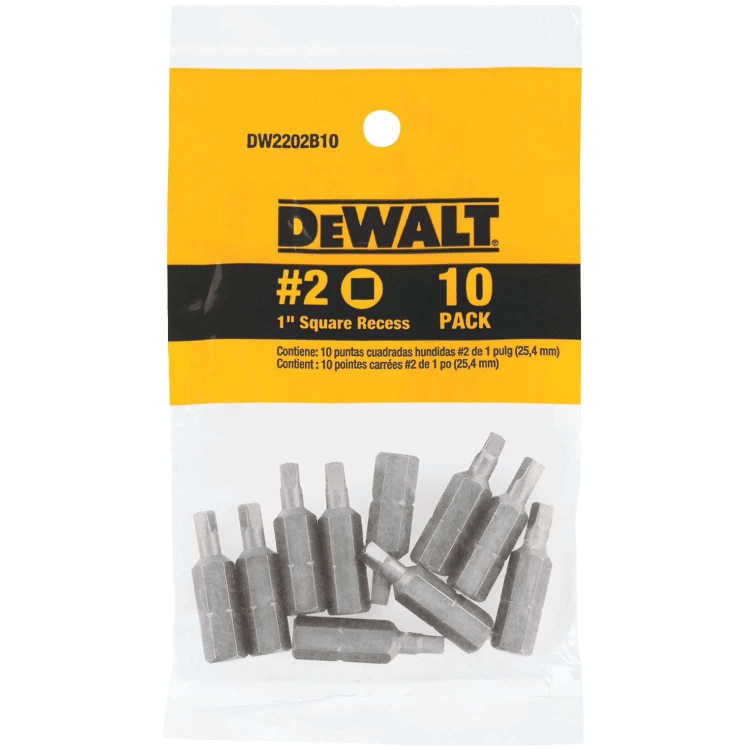 DEWALT Square Recess #2 X 1 in. L Screwdriver Bit Heat-Treated Steel 10 pc