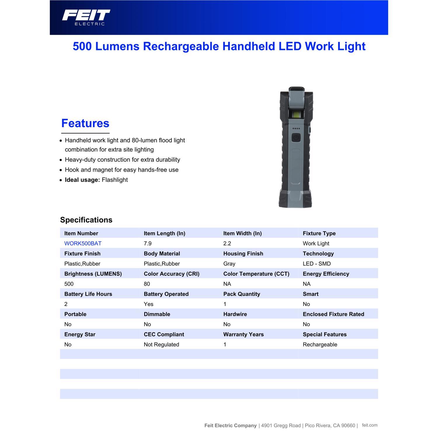 Feit 500 lm LED Rechargeable Handheld Work Light w/Magnet