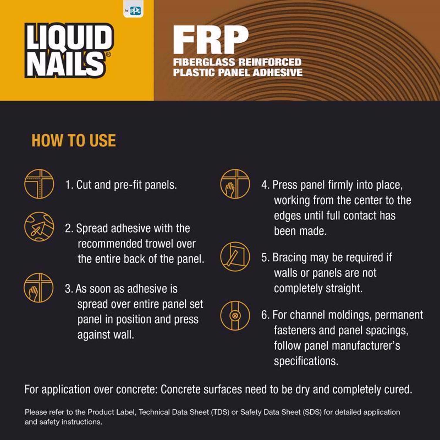 Liquid Nails FRP Fiberglass Reinforced Plastic Panel High Strength Acrylic Latex Off White Adhesive