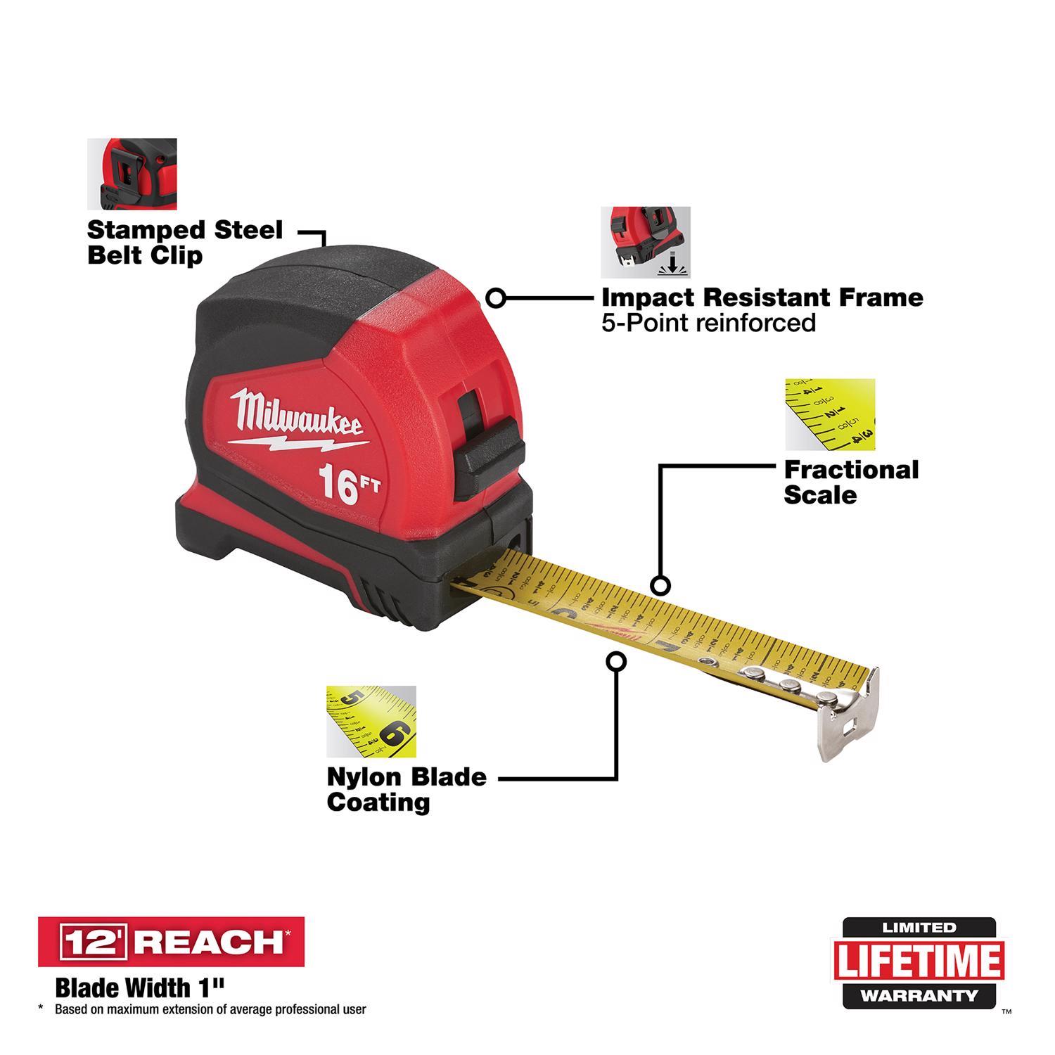 Milwaukee 16 ft. L X 1.6 in. W Compact Tape Measure 1 pk