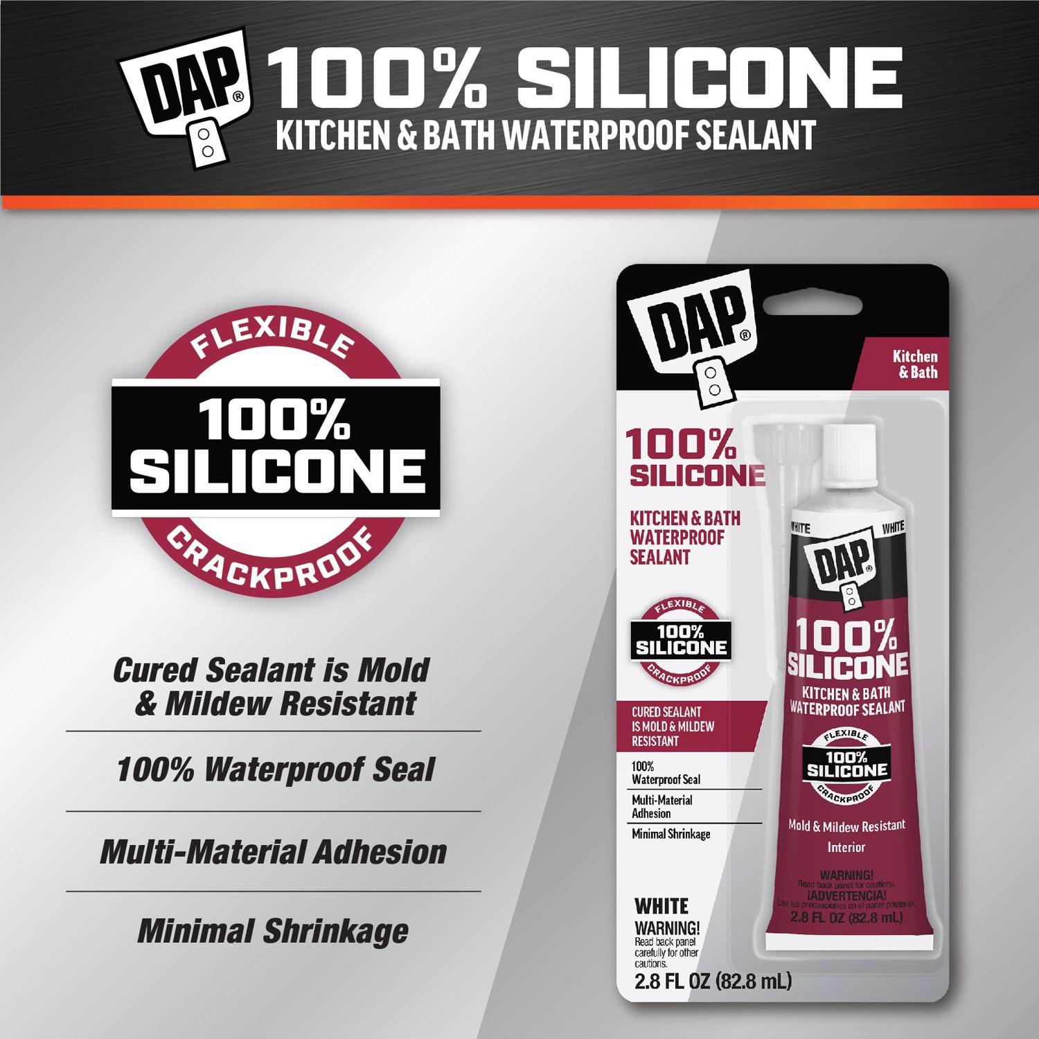 DAP White Silicone Rubber Kitchen and Bath Waterproof Sealant 2.8 fl. oz.