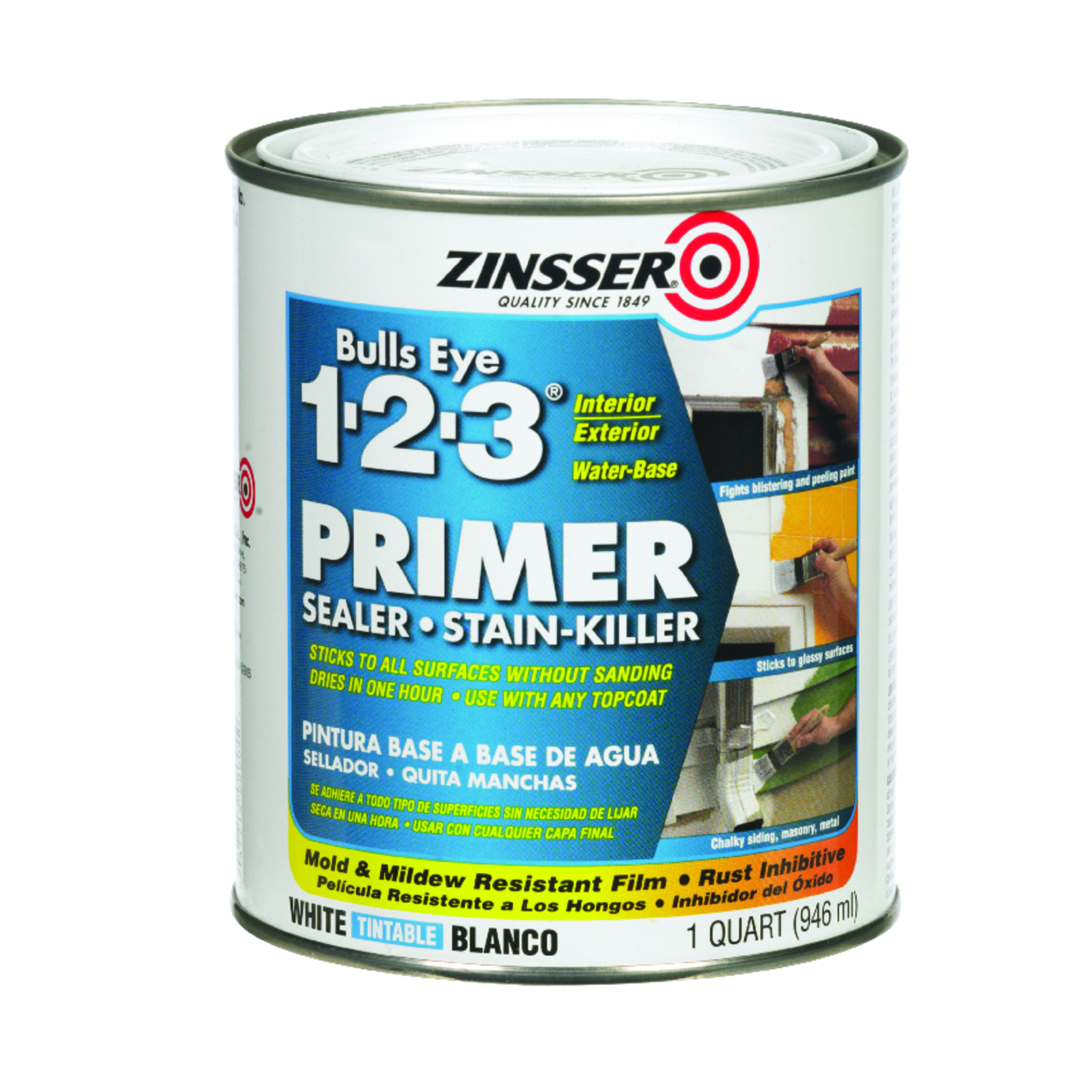 Zinsser Bulls-Eye 1-2-3 White Water-Based Styrenated Acrylic Primer and Sealer 1 qt