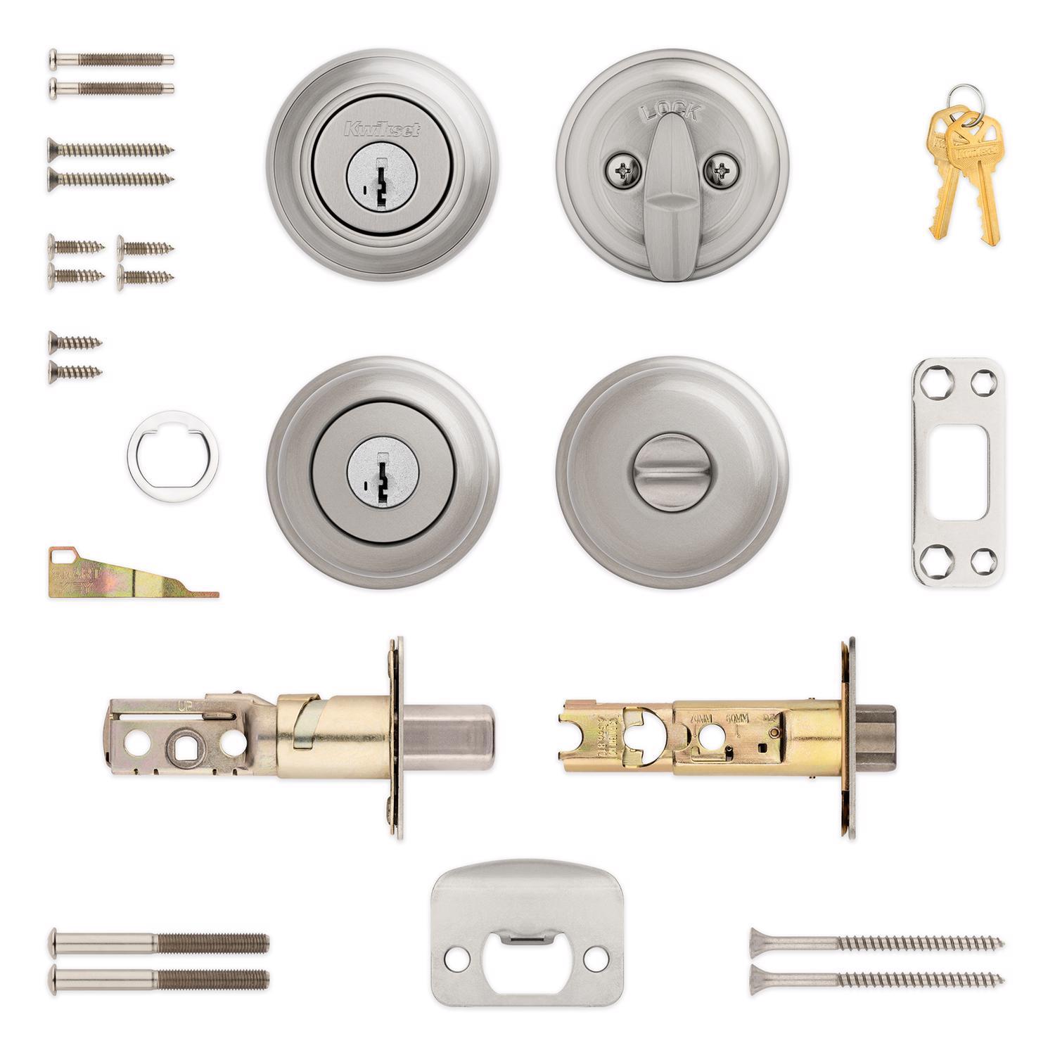 Kwikset SmartKey Juno Satin Nickel Deadbolt and Entry Door Knob KW1 1-3/4 in.