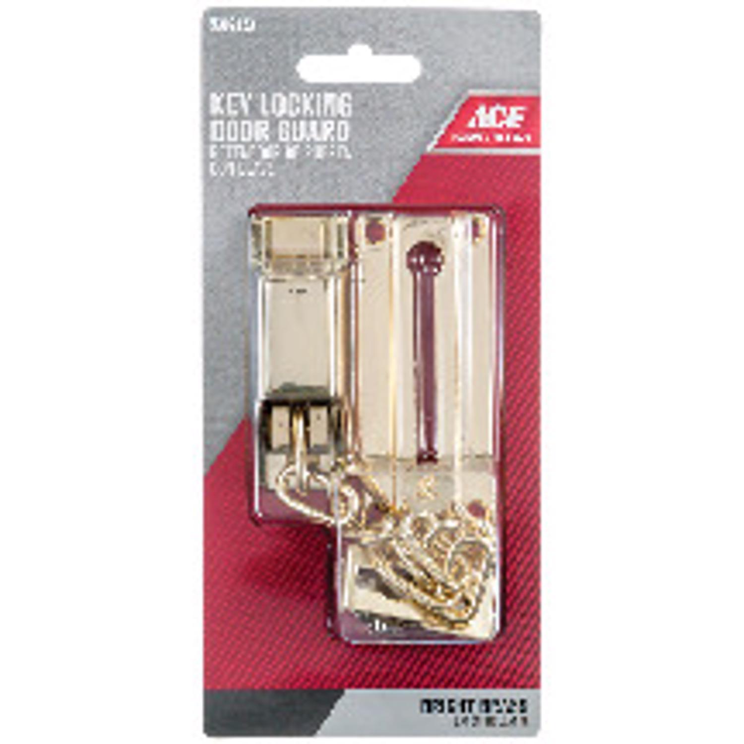 Ace 3.32 in. L Bright Brass Steel Keyed Chain Door Guard
