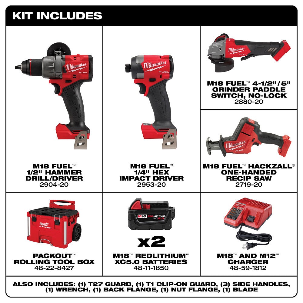 Milwaukee 3697-24PO M18 FUEL 18V PACKOUT 4-Tool Cordless Combo Kit