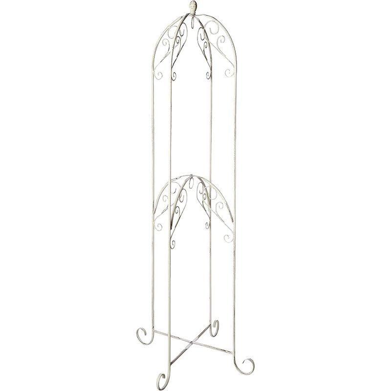 Panacea 60in. French Country Scroll Double Hanging Basket Stand, Distressed White