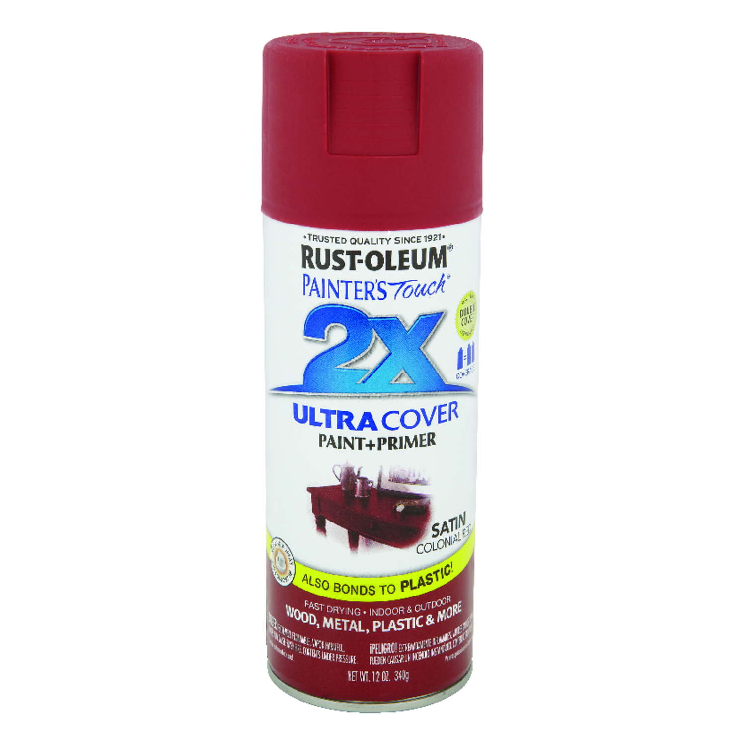 Rust-Oleum Painter's Touch 2X Ultra Cover Satin Colonial Red Paint+Primer Spray Paint 12 oz