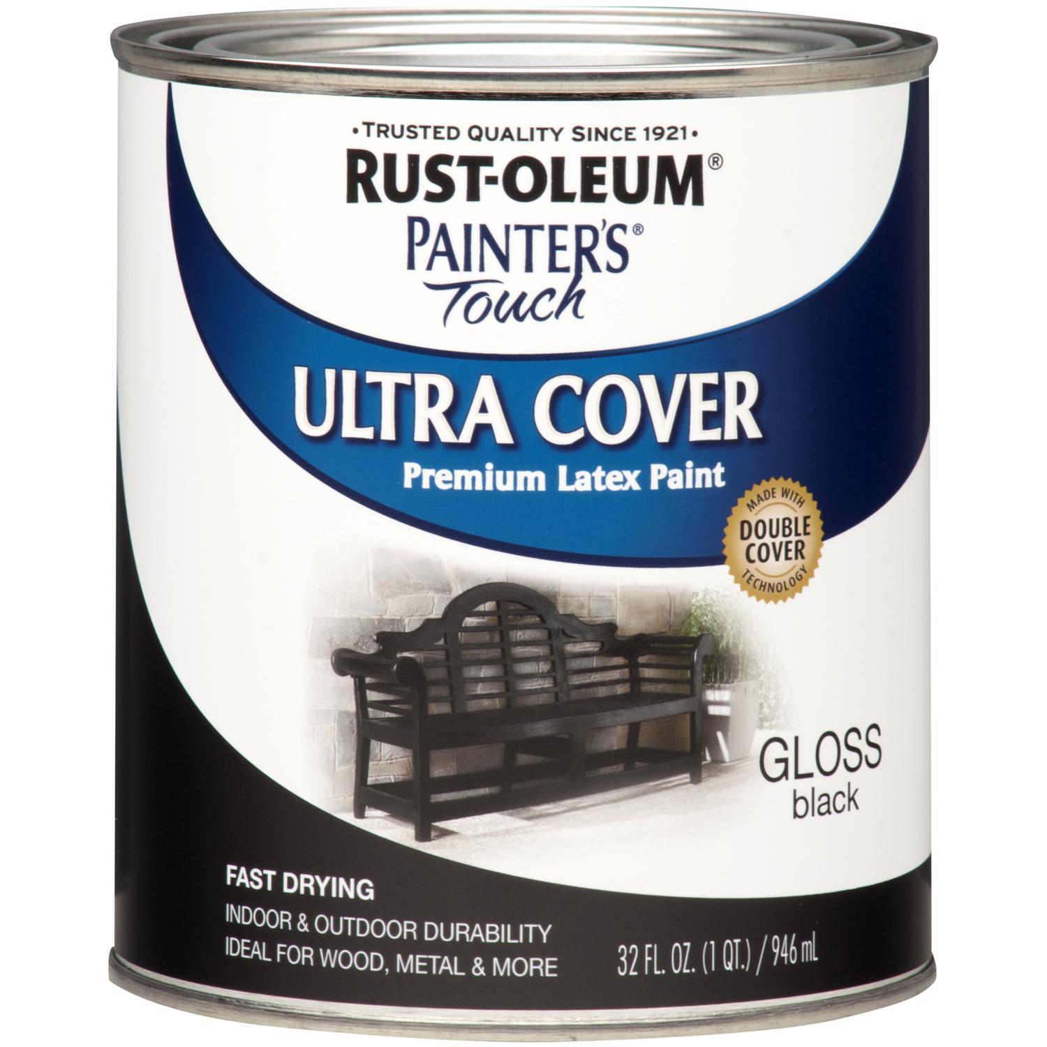 Rust-Oleum Painters Touch Ultra Cover Gloss Black Water-Based Paint Exterior and Interior 1 qt