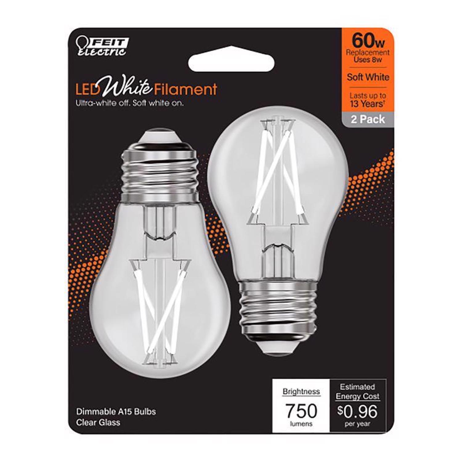 Feit White Filament A15 E26 (Medium) Filament LED Bulb White 60 Watt Equivalence 2 pk