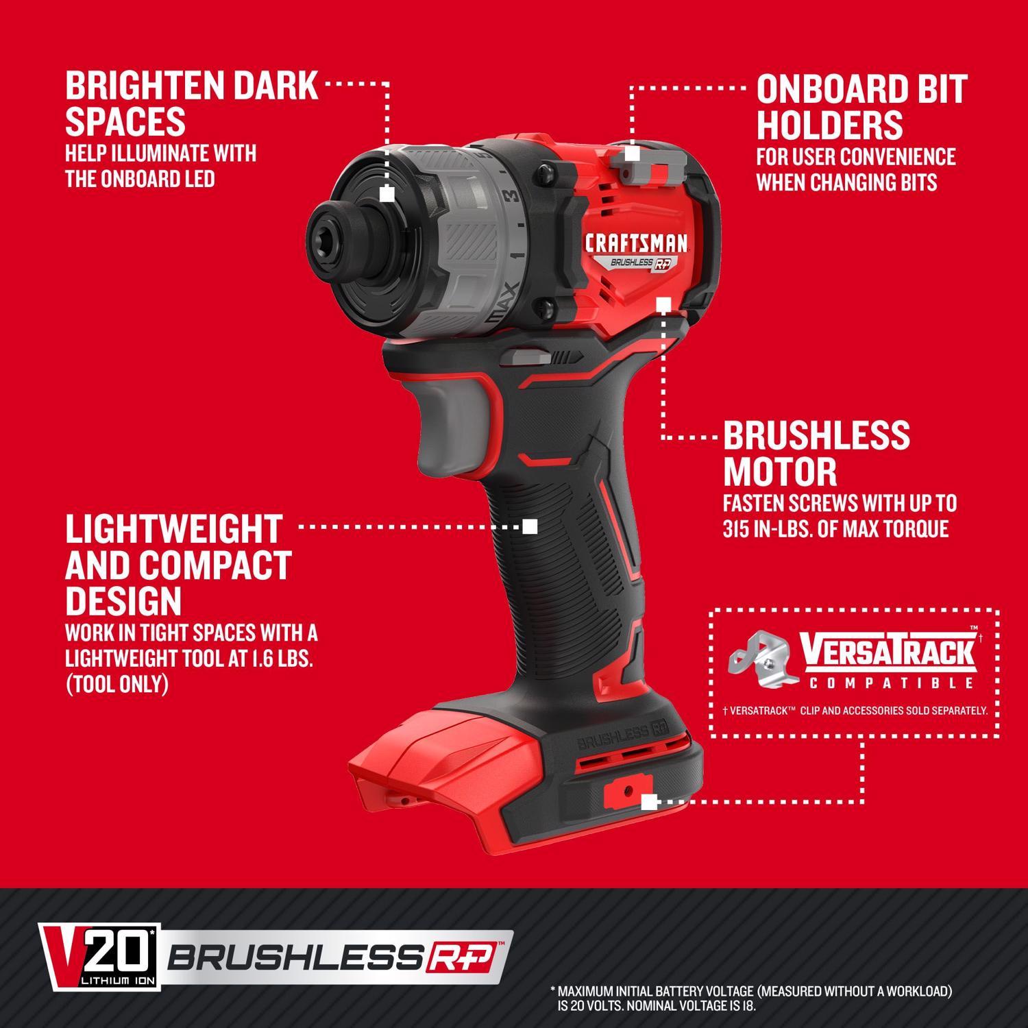 CRAFTSMAN V20 Brushless RP Brushless Cordless Powered Screwdriver Tool Only