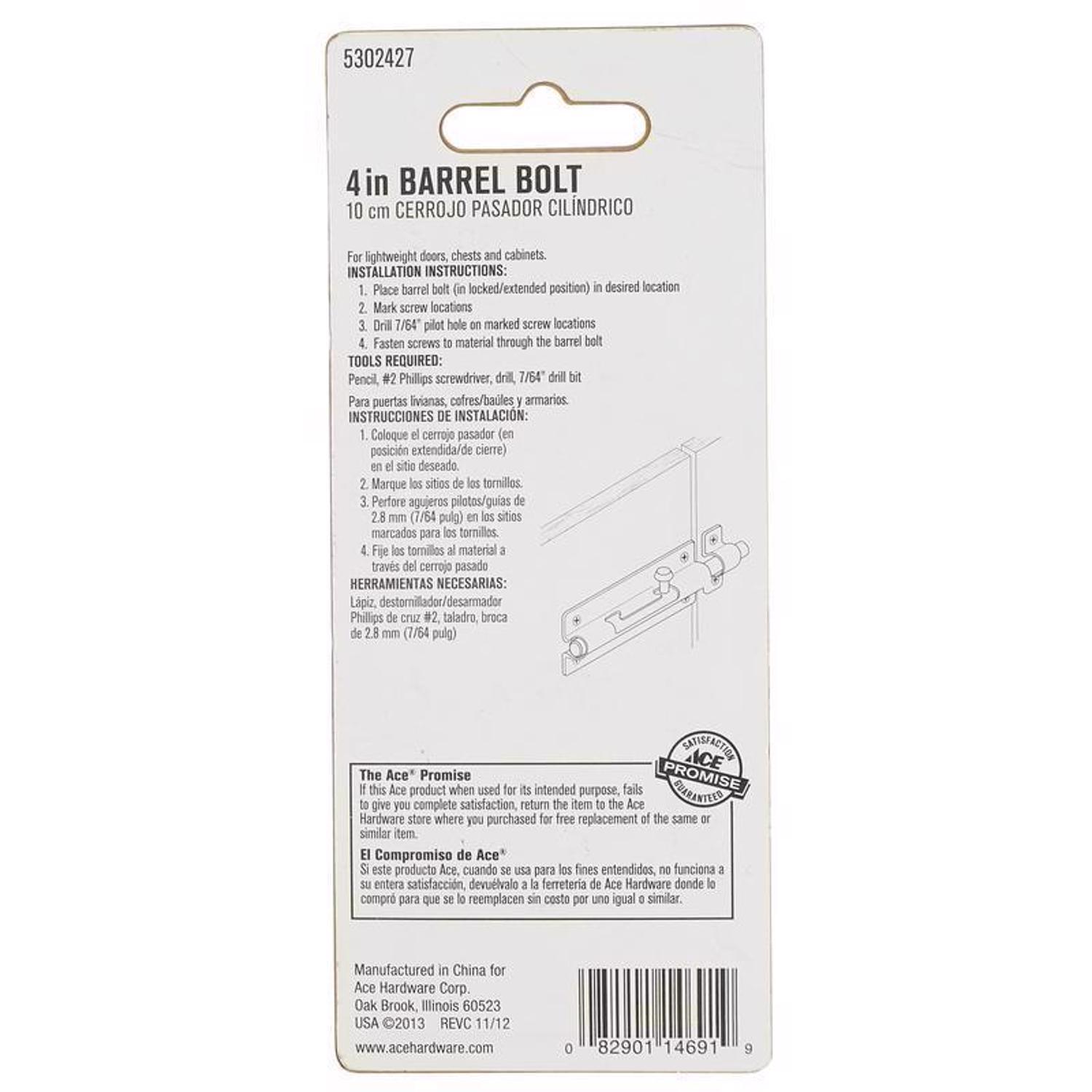 Ace 4 in. L Brass-Plated Steel Barrel Bolt 1 pk