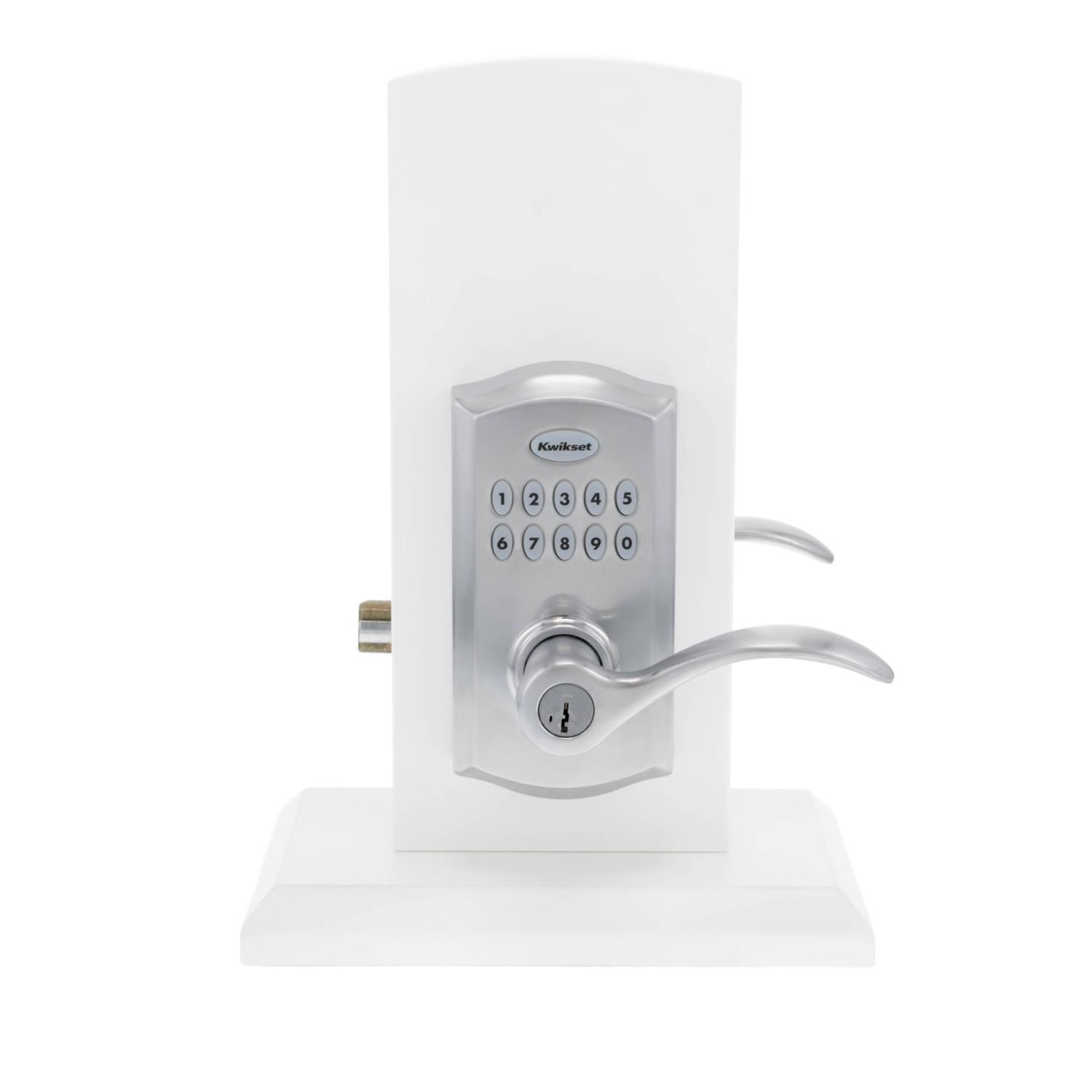 Kwikset SmartKey Satin Chrome Metal Electronic Touch Pad Entry Lever