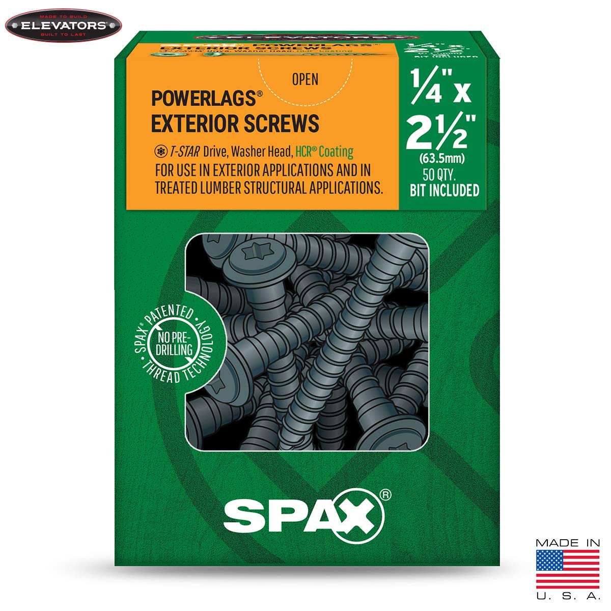 Elevators 1/4 x 2-1/2” Structural Lag Screws (1 Box Contains 50 Screws)