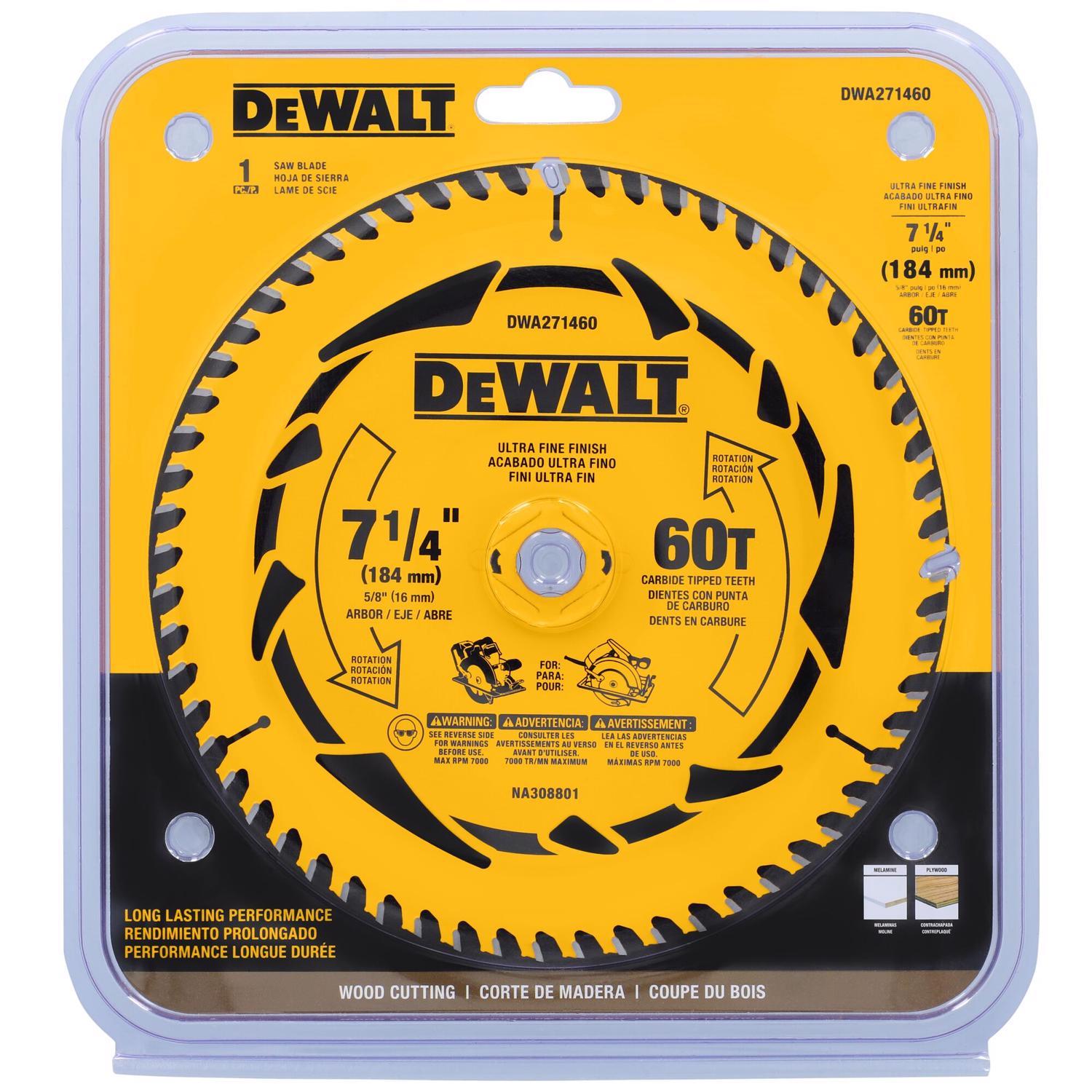 DeWalt 7-1/4 in. D X 5/8 in. Tungsten Carbide Tipped Circular Saw Blade 60 teeth 1 Pack