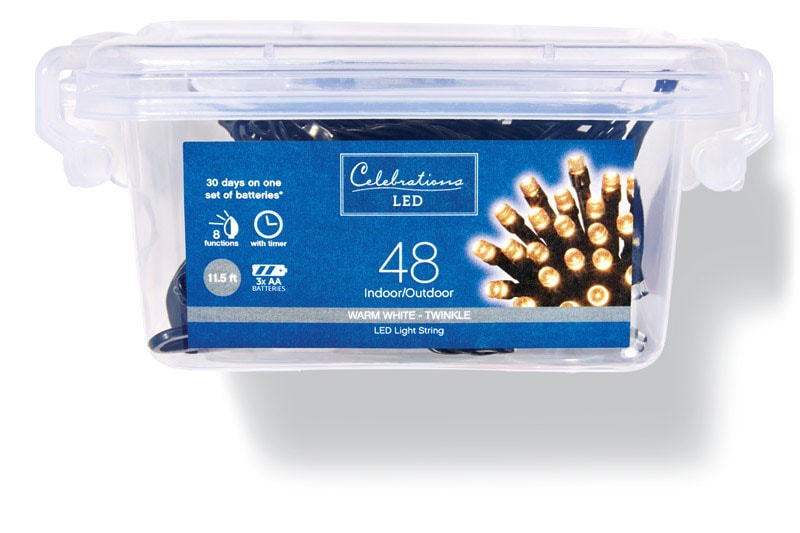 Celebrations Durawise Battery Operated LED Light Set Warm White 11.5 ft. 48 lights