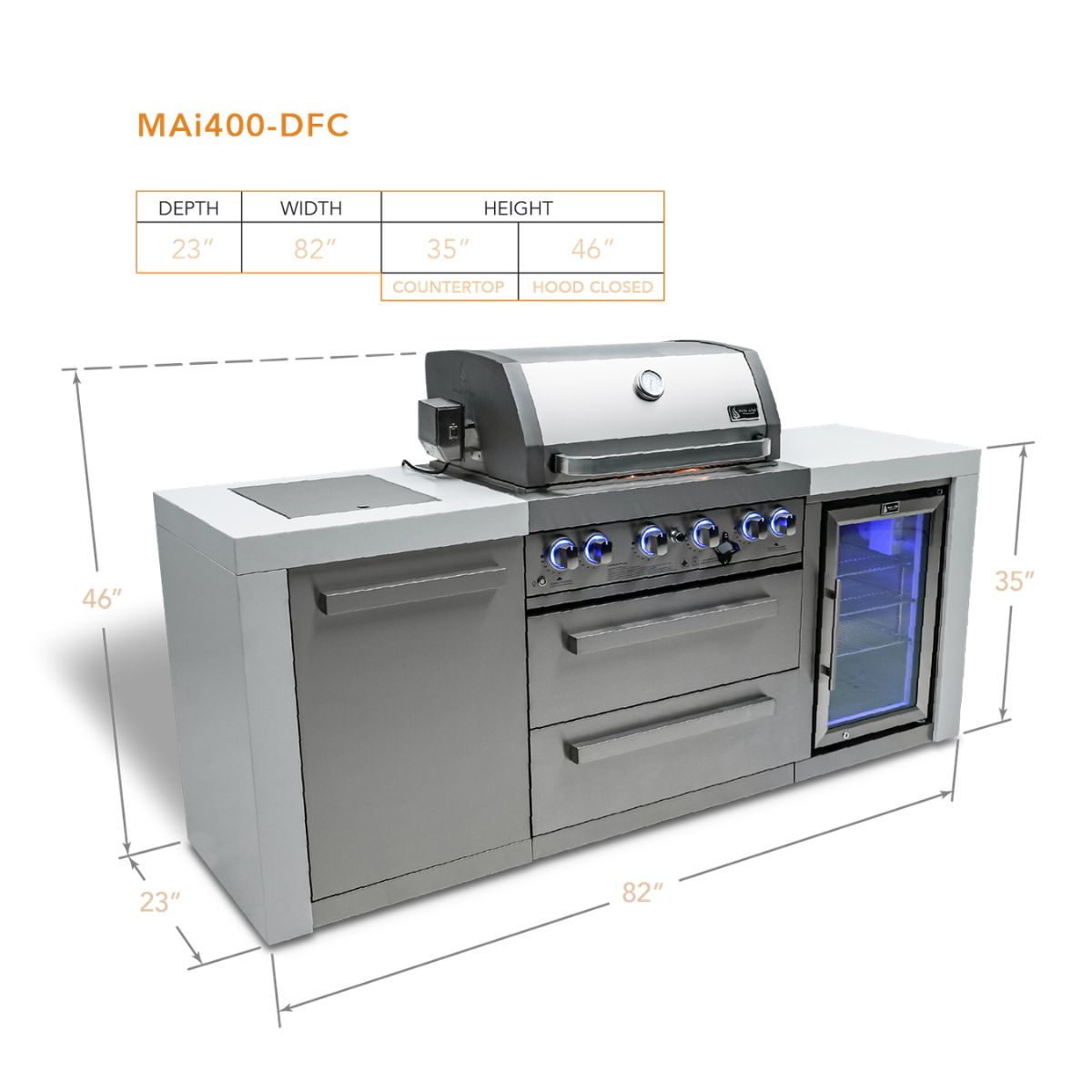 Mont Alpi 4-Burner Deluxe island with a fridge cabinet