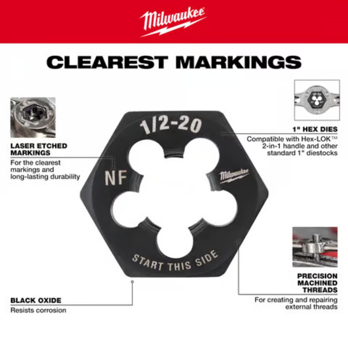 Milwaukee SAE 3/4-10 NC 1-7/16 in. Hex Threading Die
